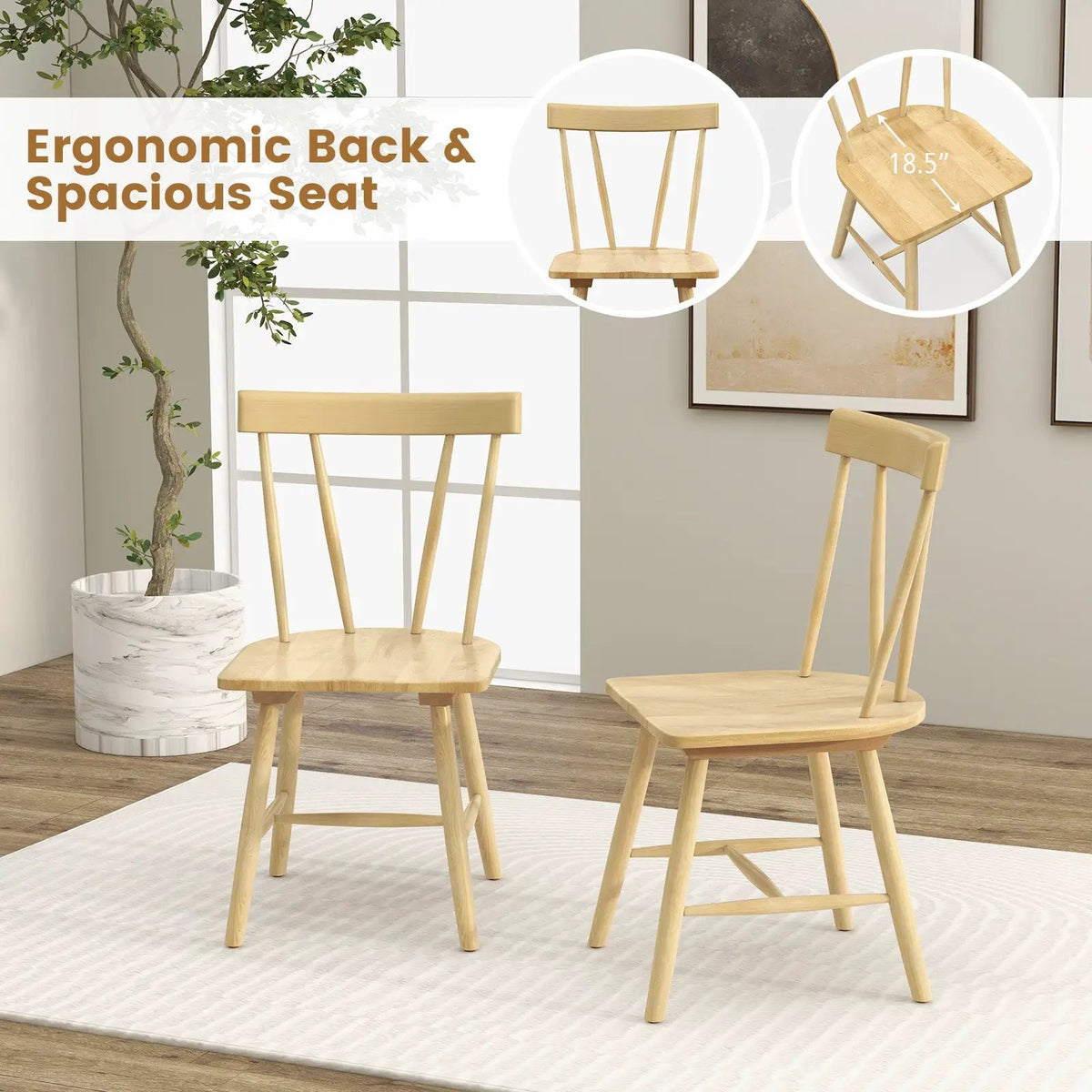 Windsor Style Armless Chairs with Solid Rubber Wood Frame by DirectDeals