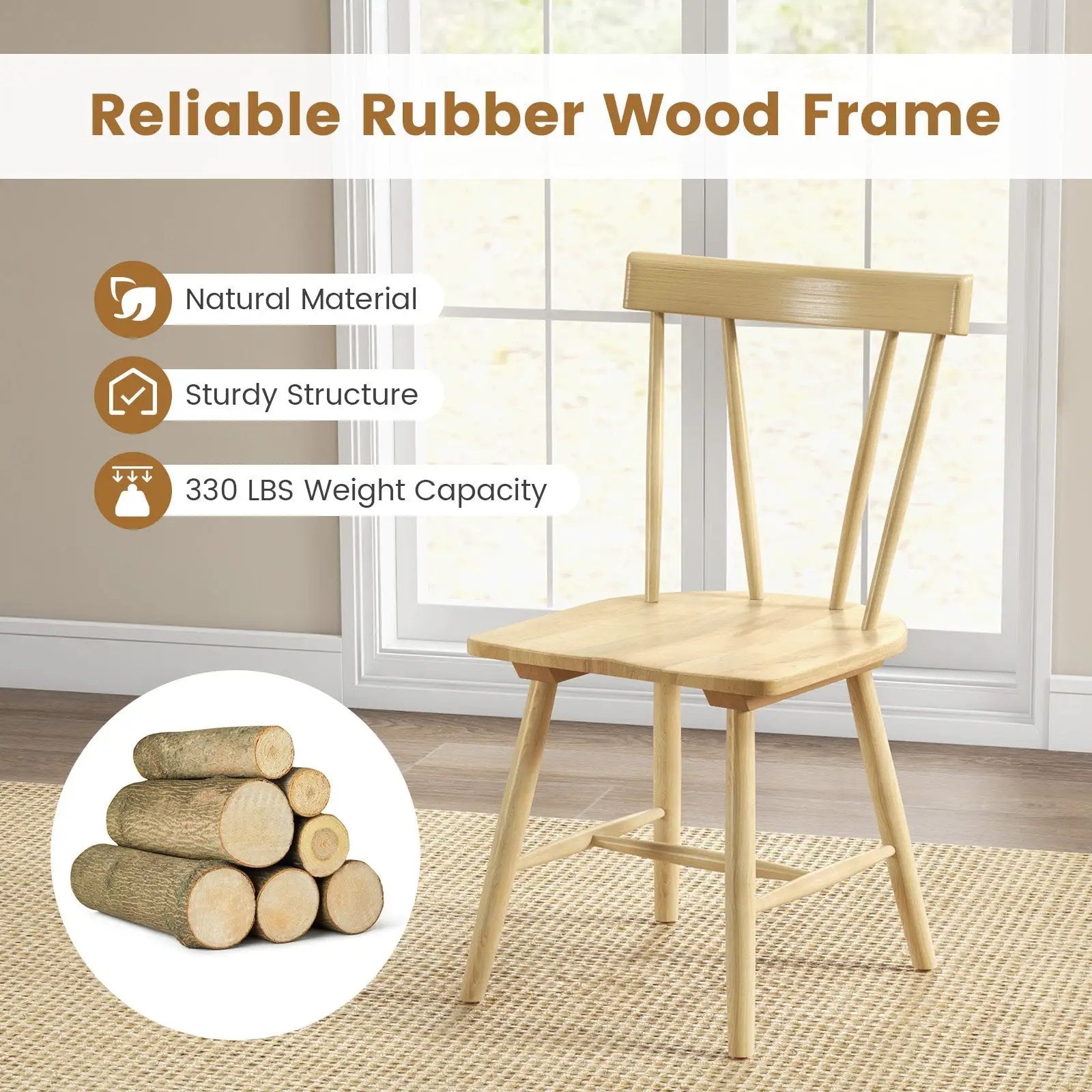 Windsor Style Armless Chairs with Solid Rubber Wood Frame by DirectDeals