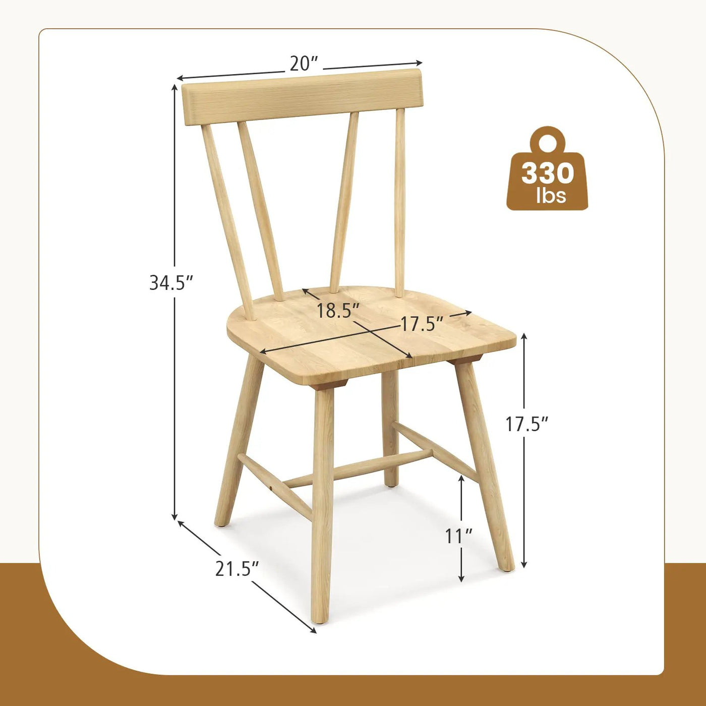 Windsor Style Armless Chairs with Solid Rubber Wood Frame by DirectDeals