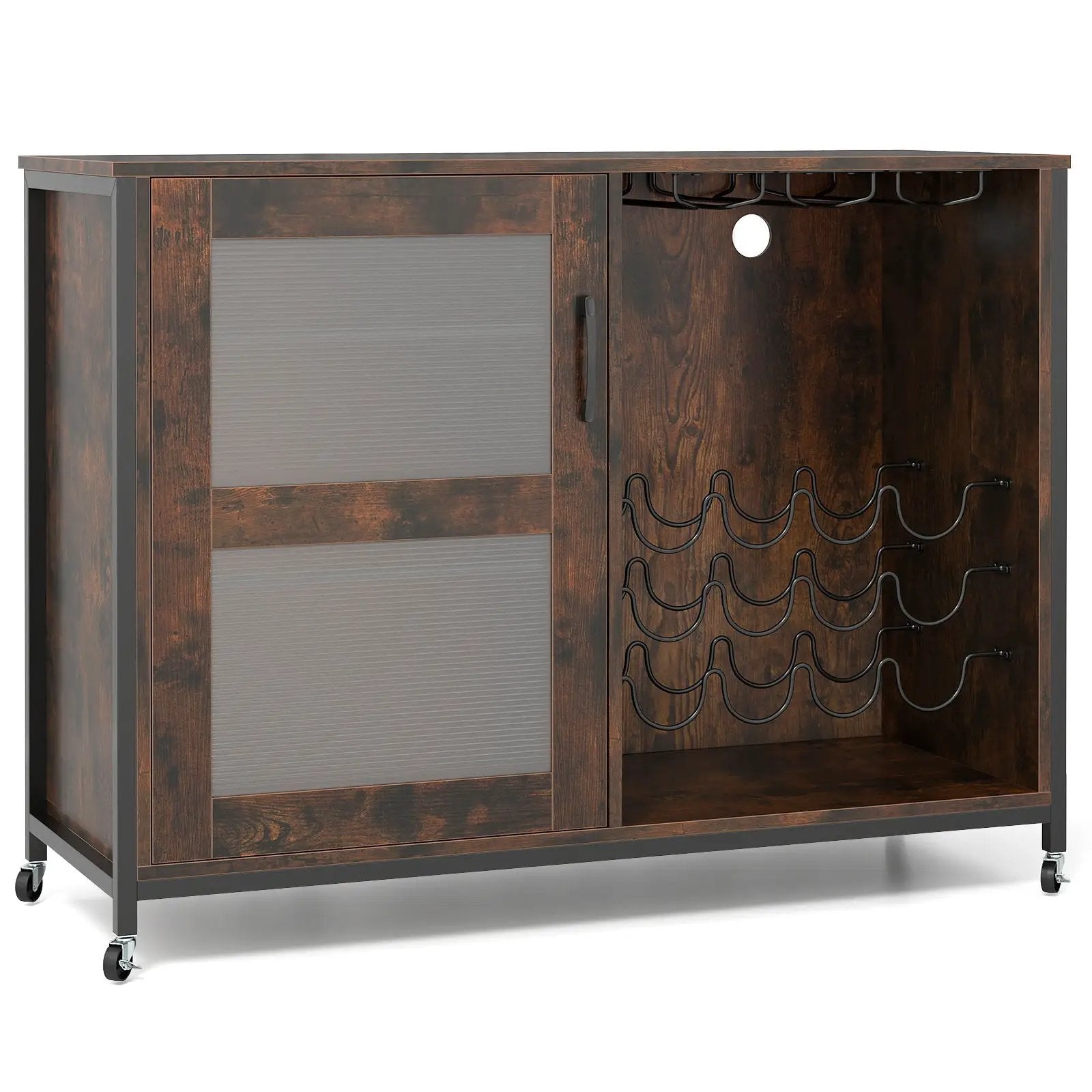 Wine Bar Cabinet with LED Light and Adjustable Shelves-Rustic Brown by DirectDeals