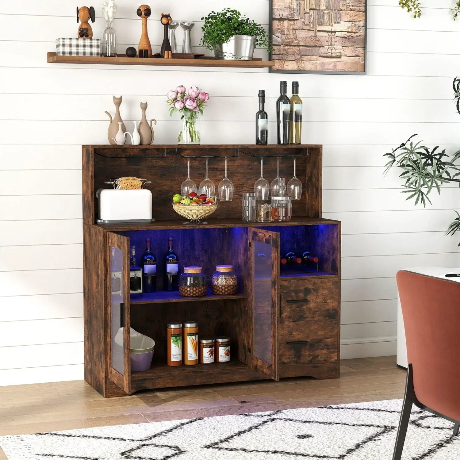 Wine Bar Cabinet with LED Lights and Charging Station by DirectDeals