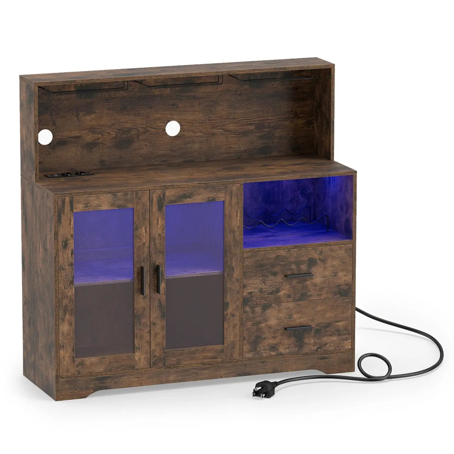 Wine Bar Cabinet with LED Lights and Charging Station by DirectDeals