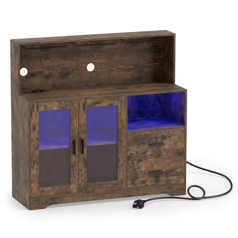 Wine Bar Cabinet with LED Lights and Charging Station by DirectDeals