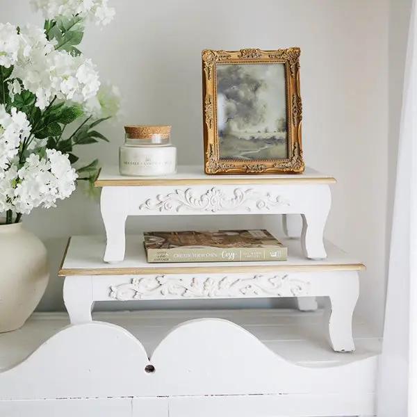 Antique Inspired Ornate White Wood Risers, Set of Two by Decor Steals