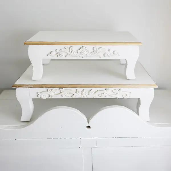 Antique Inspired Ornate White Wood Risers, Set of Two by Decor Steals