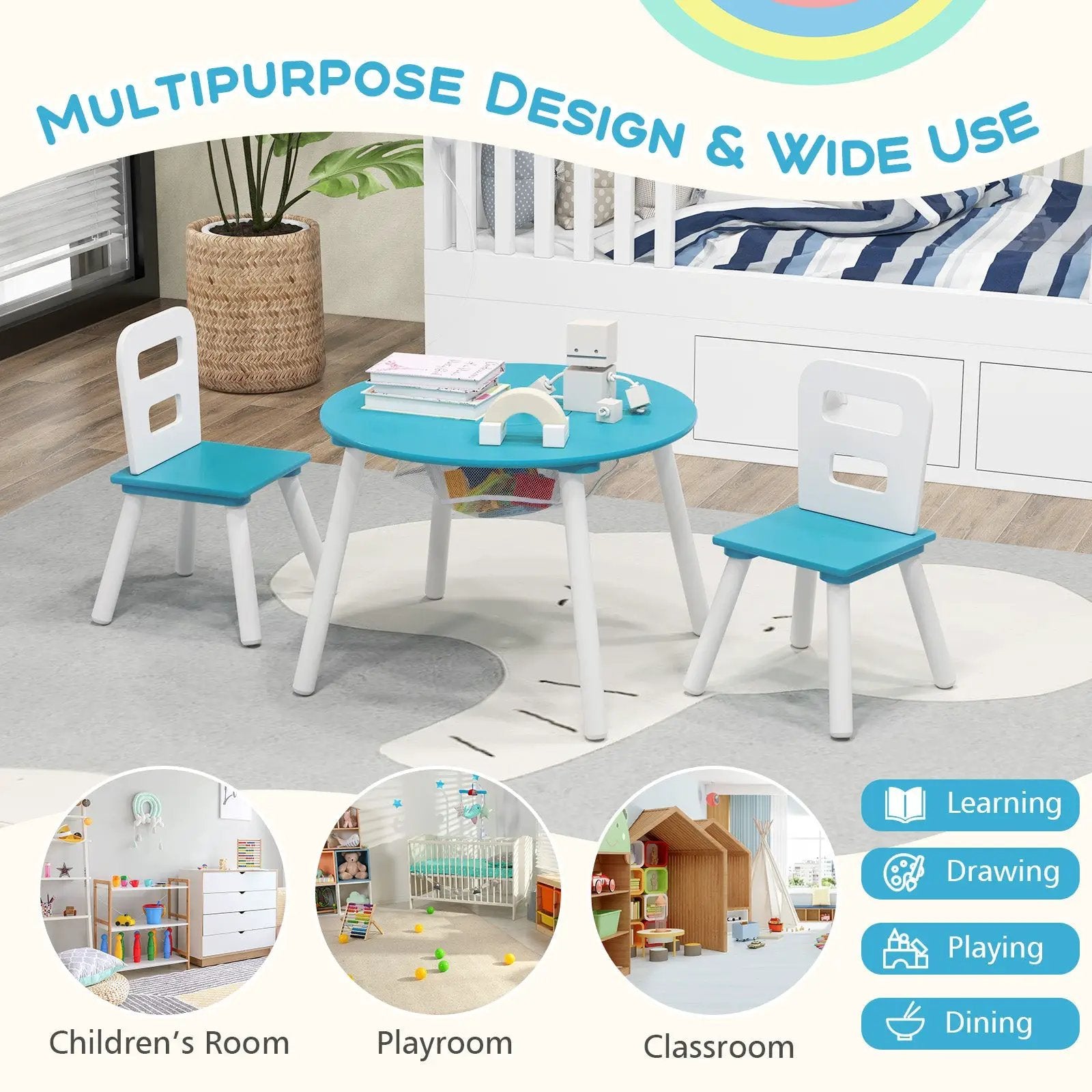 Kids Table and Chair Set with Mesh Storage - 3 Piece by DirectDeals