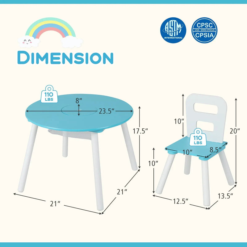 Kids Table and Chair Set with Mesh Storage - 3 Piece by DirectDeals