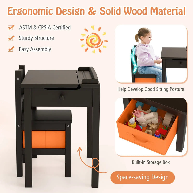Wood Activity Kids Table and Chair Set with Storage Space by DirectDeals