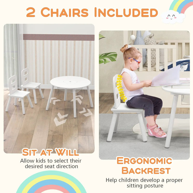 Wood Activity Kids Table and Chair Set with Center Mesh Storage-White by DirectDeals