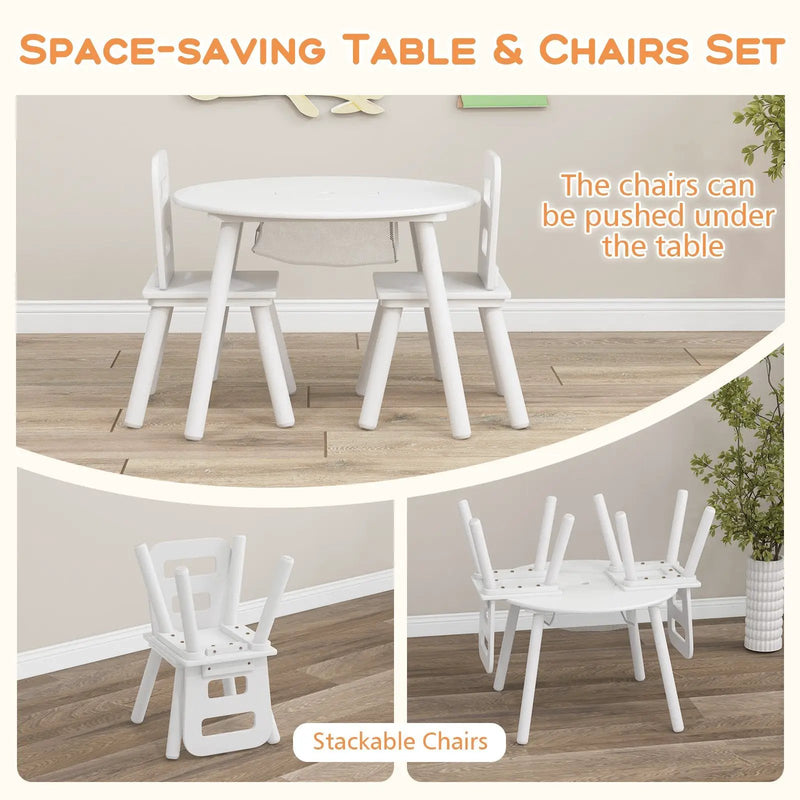 Wood Activity Kids Table and Chair Set with Center Mesh Storage-White by DirectDeals