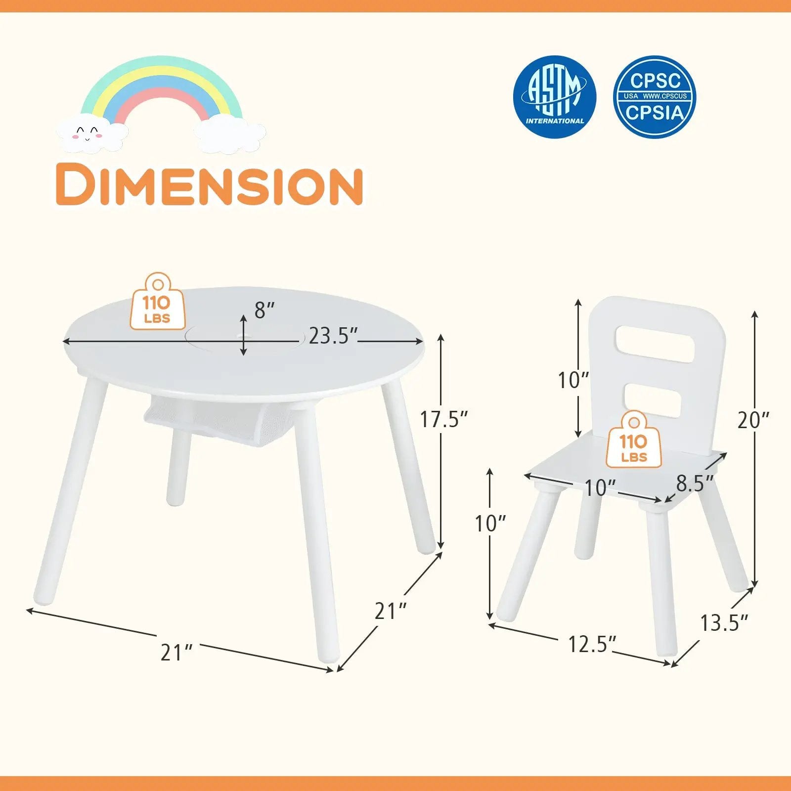Wood Activity Kids Table and Chair Set with Center Mesh Storage-White by DirectDeals