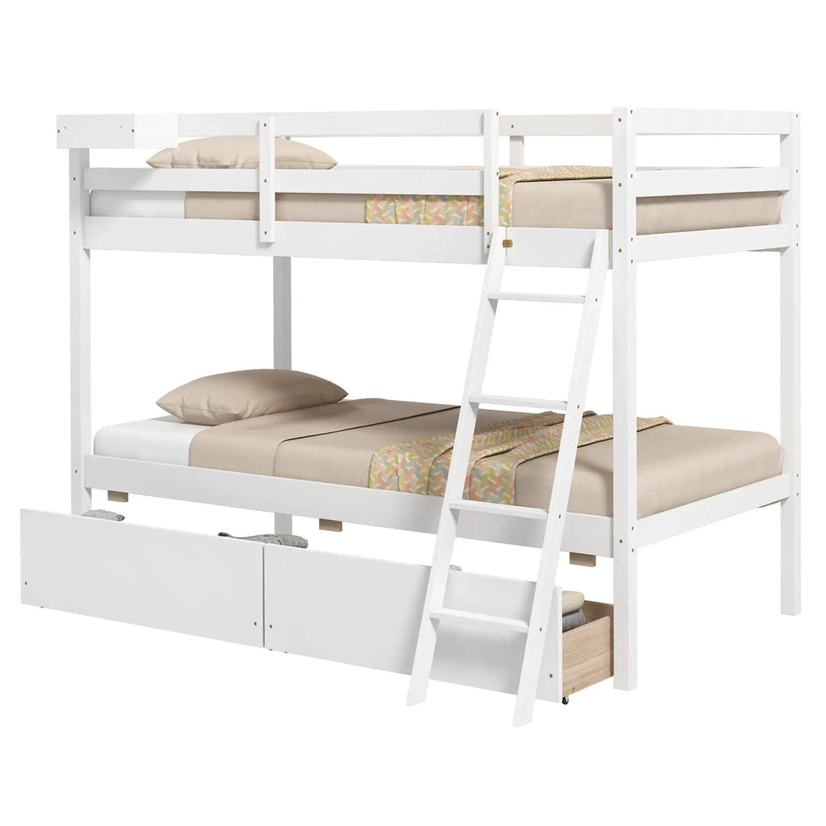 Twin Over Twin Bunk Bed Wood Bed Frame with 2 Storage Drawers and Ladder, photo 3 of 9