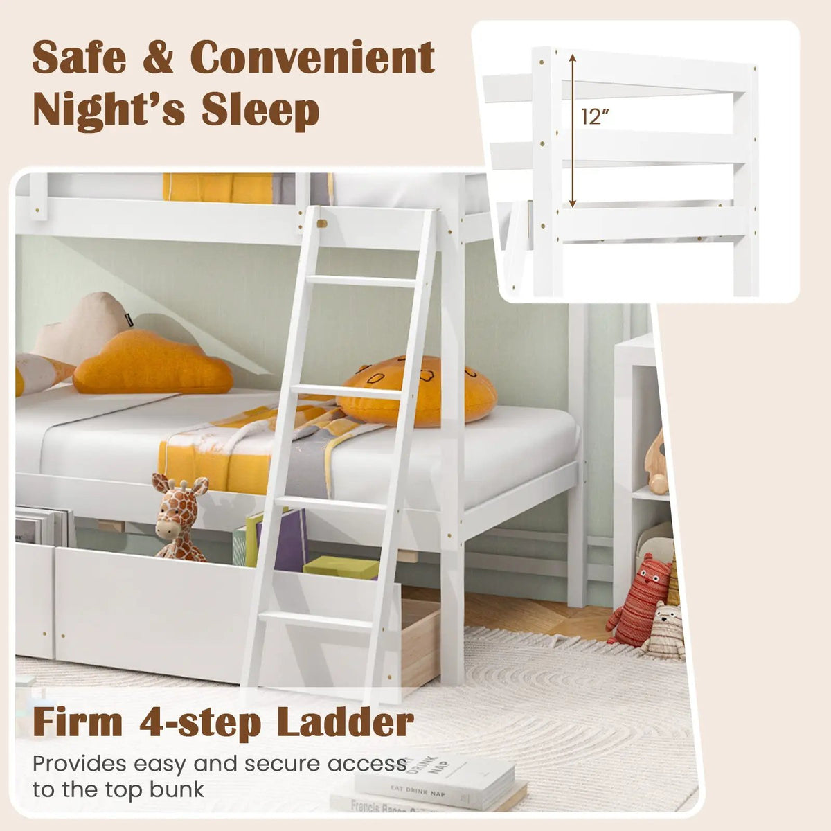 Twin Over Twin Bunk Bed Wood Bed Frame with 2 Storage Drawers and Ladder, photo 6 of 9