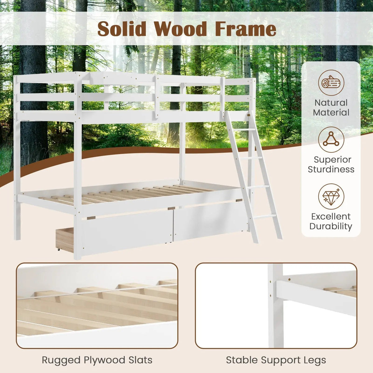 Twin Over Twin Bunk Bed Wood Bed Frame with 2 Storage Drawers and Ladder, photo 7 of 9