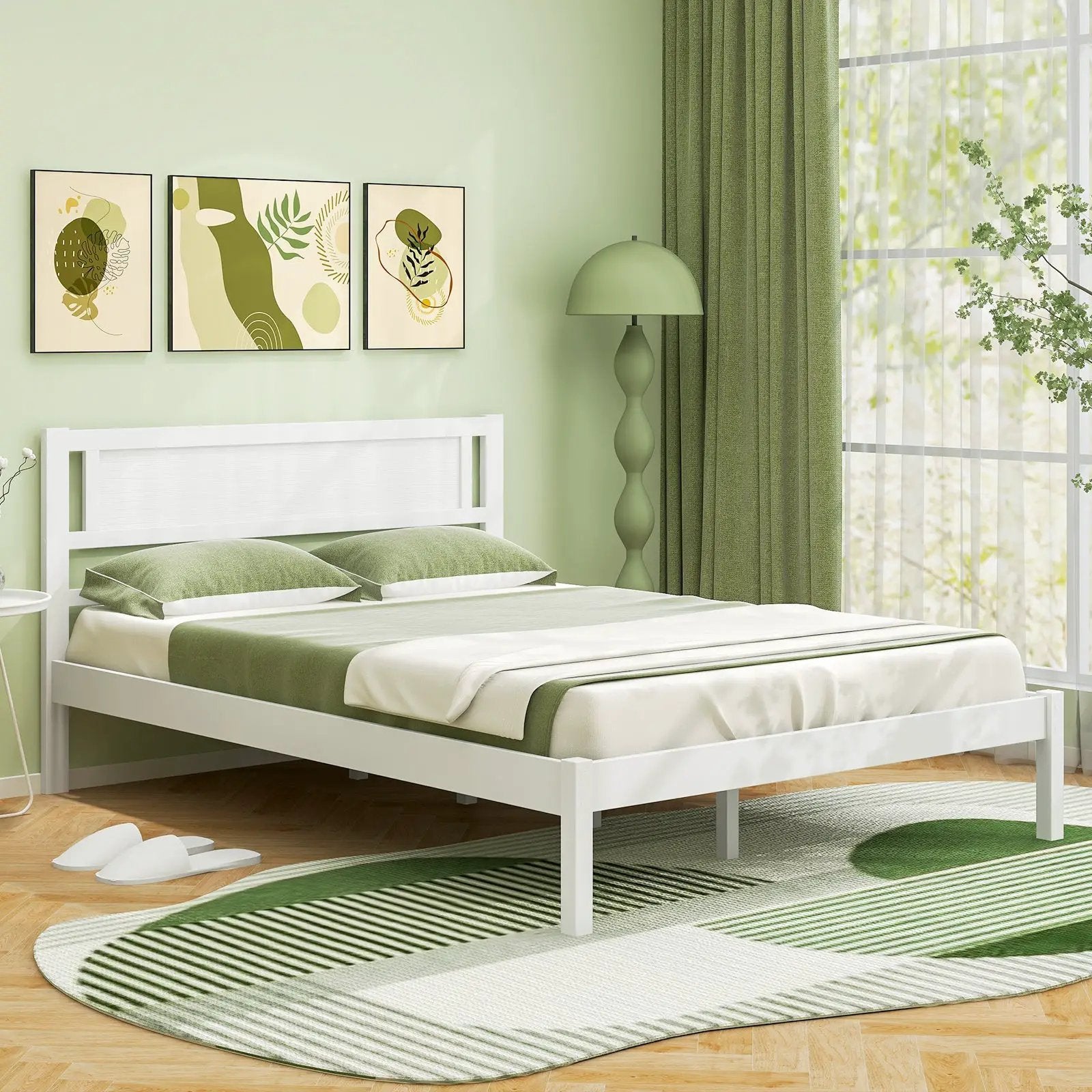 Twin/Full/Queen Size Wood Bed Frame with Headboard and Wooden Slats Support by DirectDeals