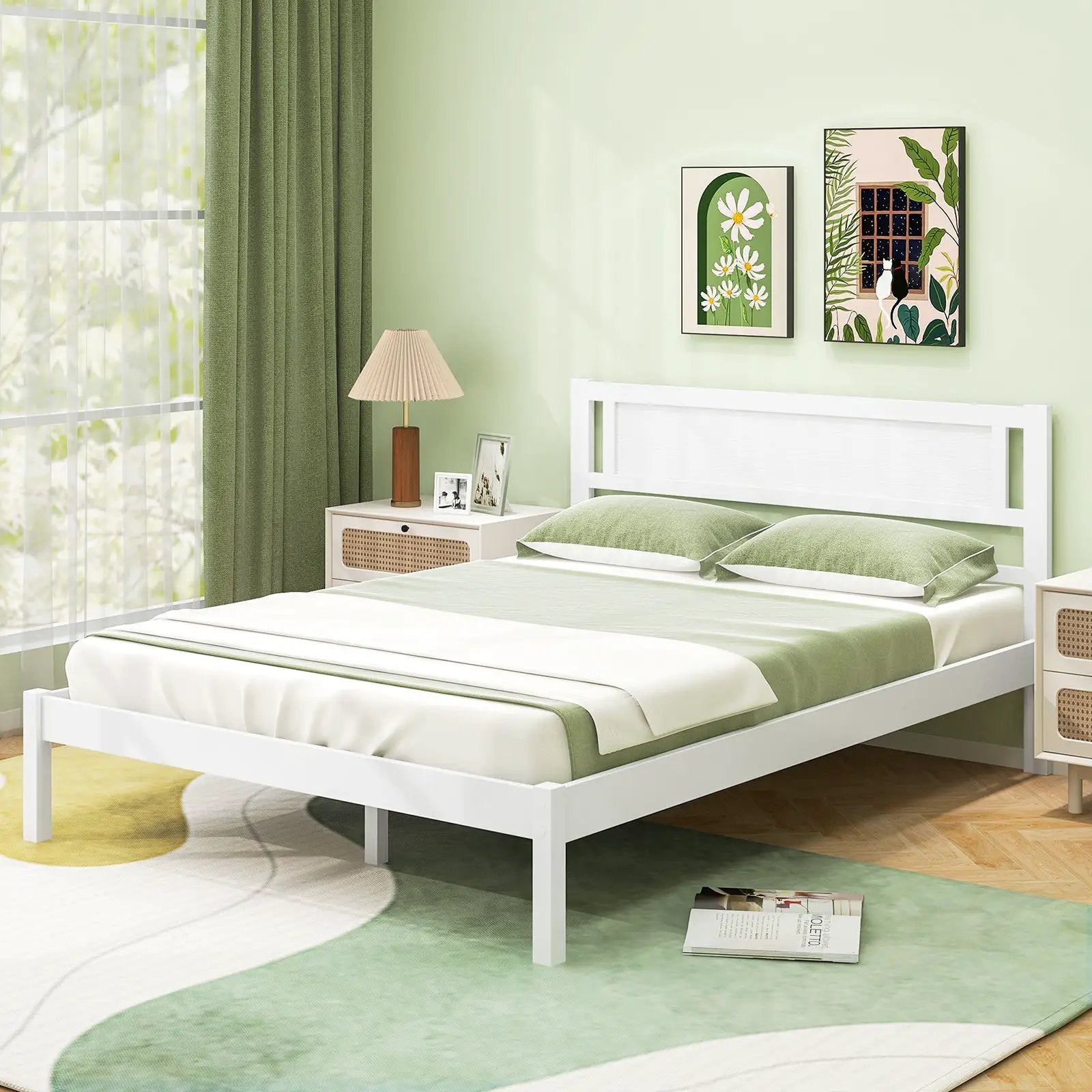 Twin/Full/Queen Size Wood Bed Frame with Headboard and Wooden Slats Support by DirectDeals