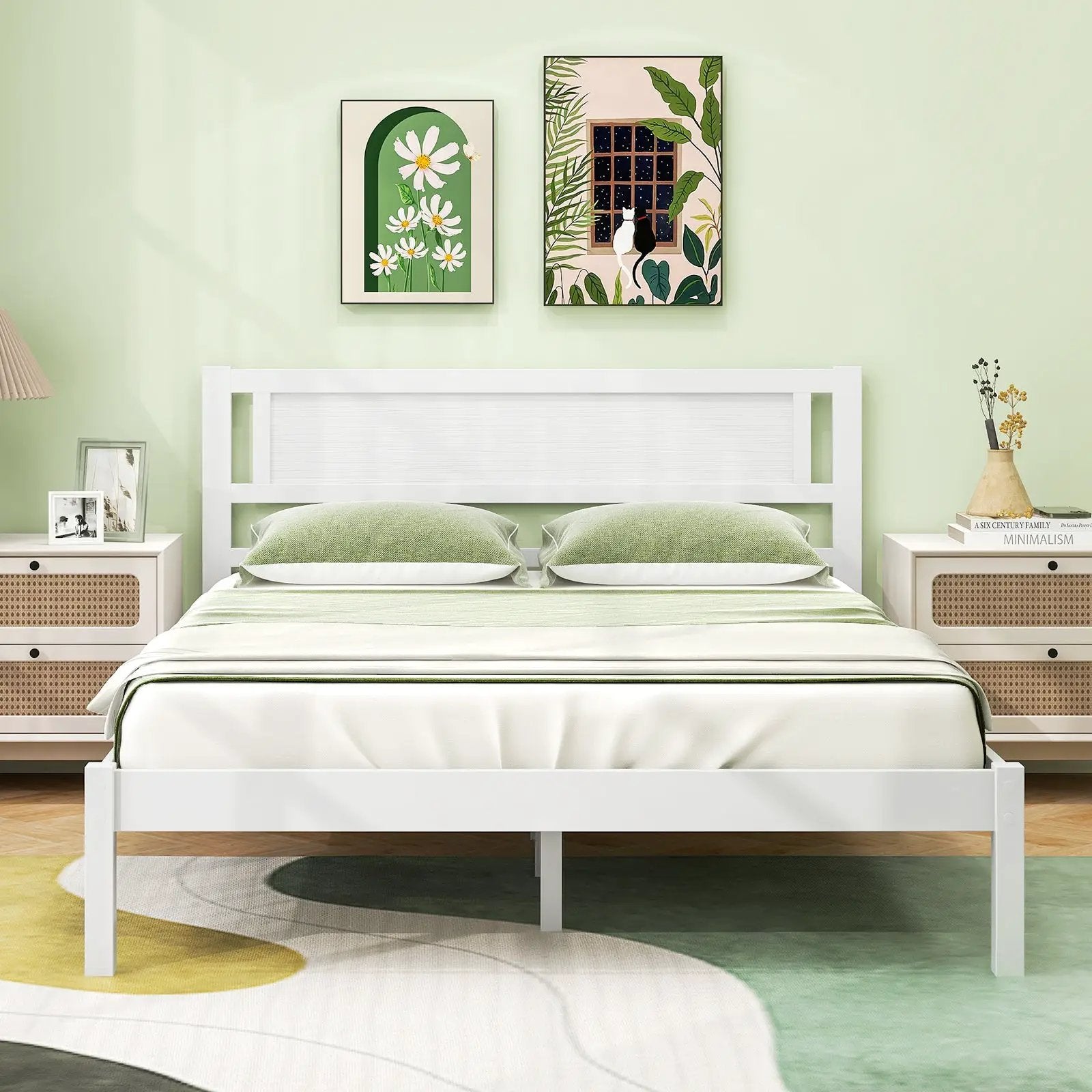 Twin/Full/Queen Size Wood Bed Frame with Headboard and Wooden Slats Support by DirectDeals