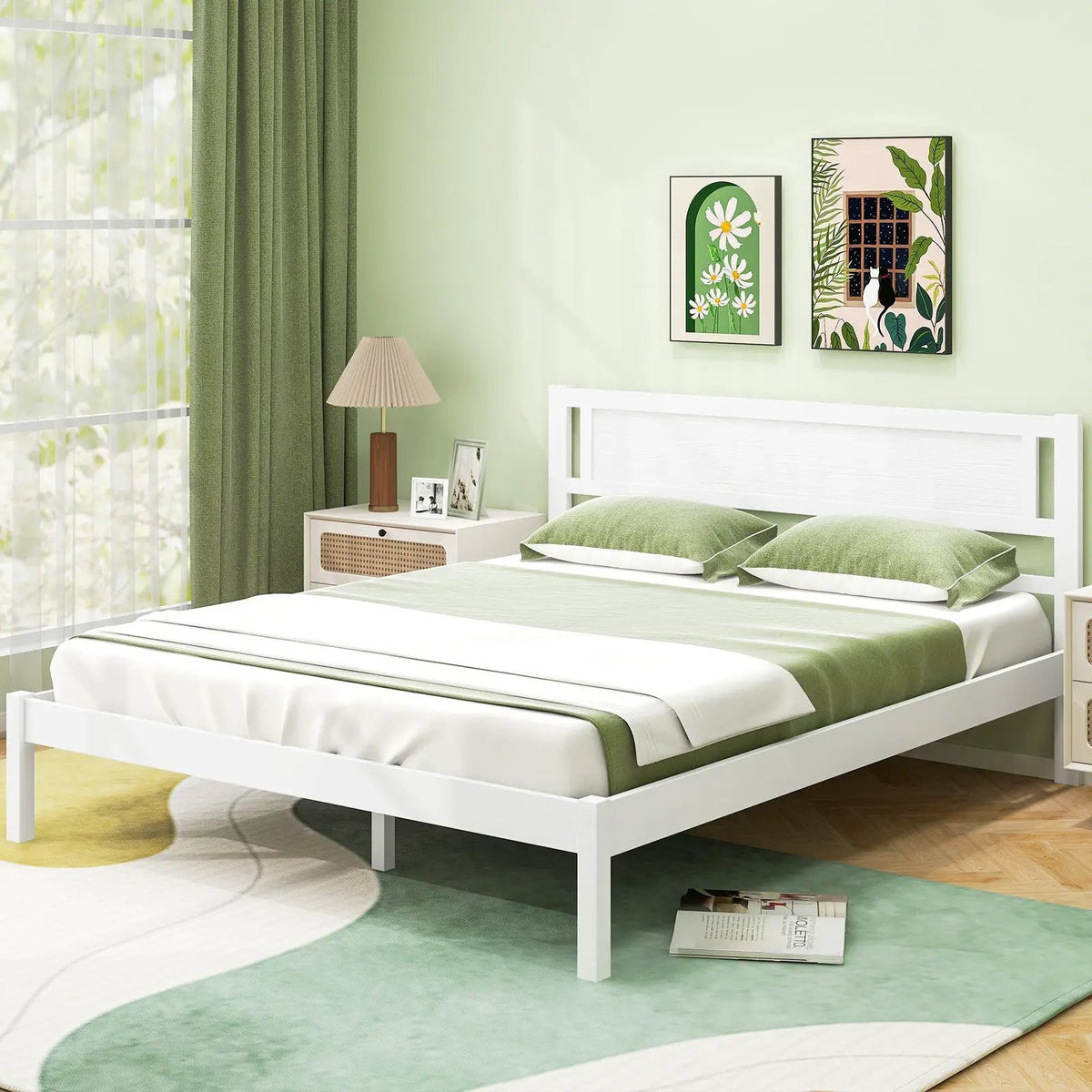 Twin/Full/Queen Size Wood Bed Frame with Headboard and Wooden Slats Support, photo 3 of 24