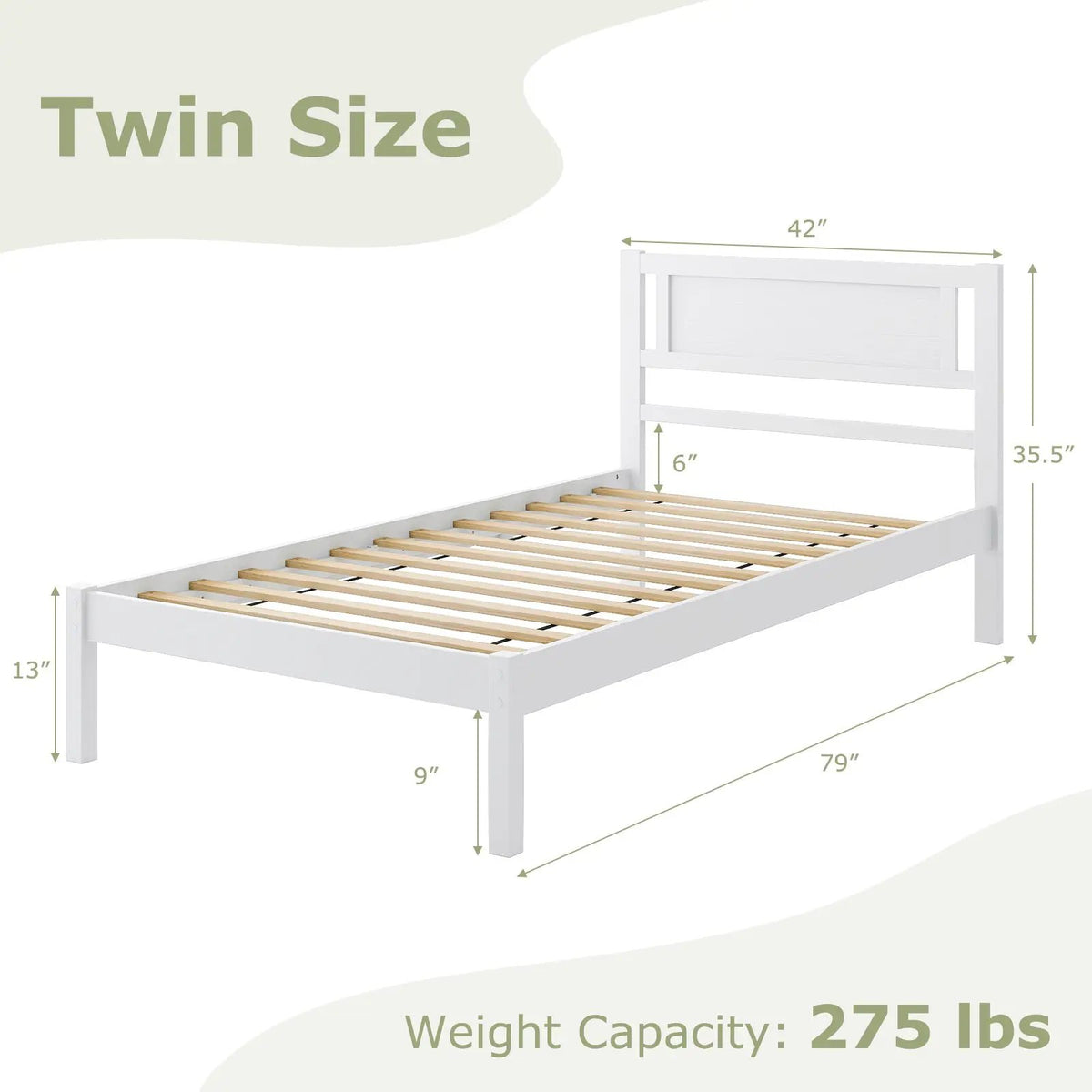 Twin/Full/Queen Size Wood Bed Frame with Headboard and Wooden Slats Support, photo 14 of 24