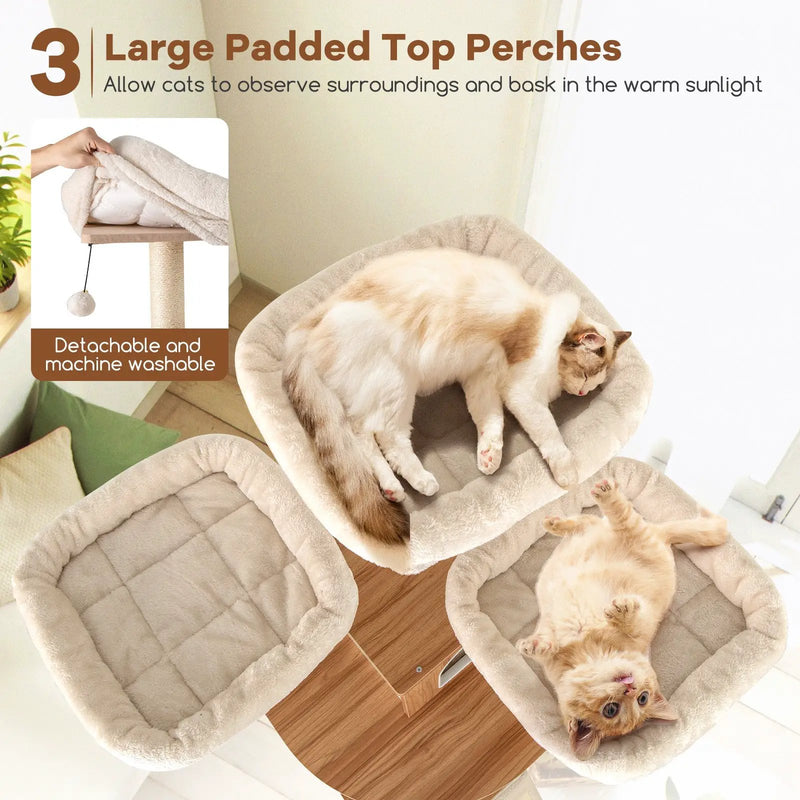 68 Inch Tall Cat Tree with 3 Padded Perches Condo and Sisal Scratching Posts-Natural by DirectDeals