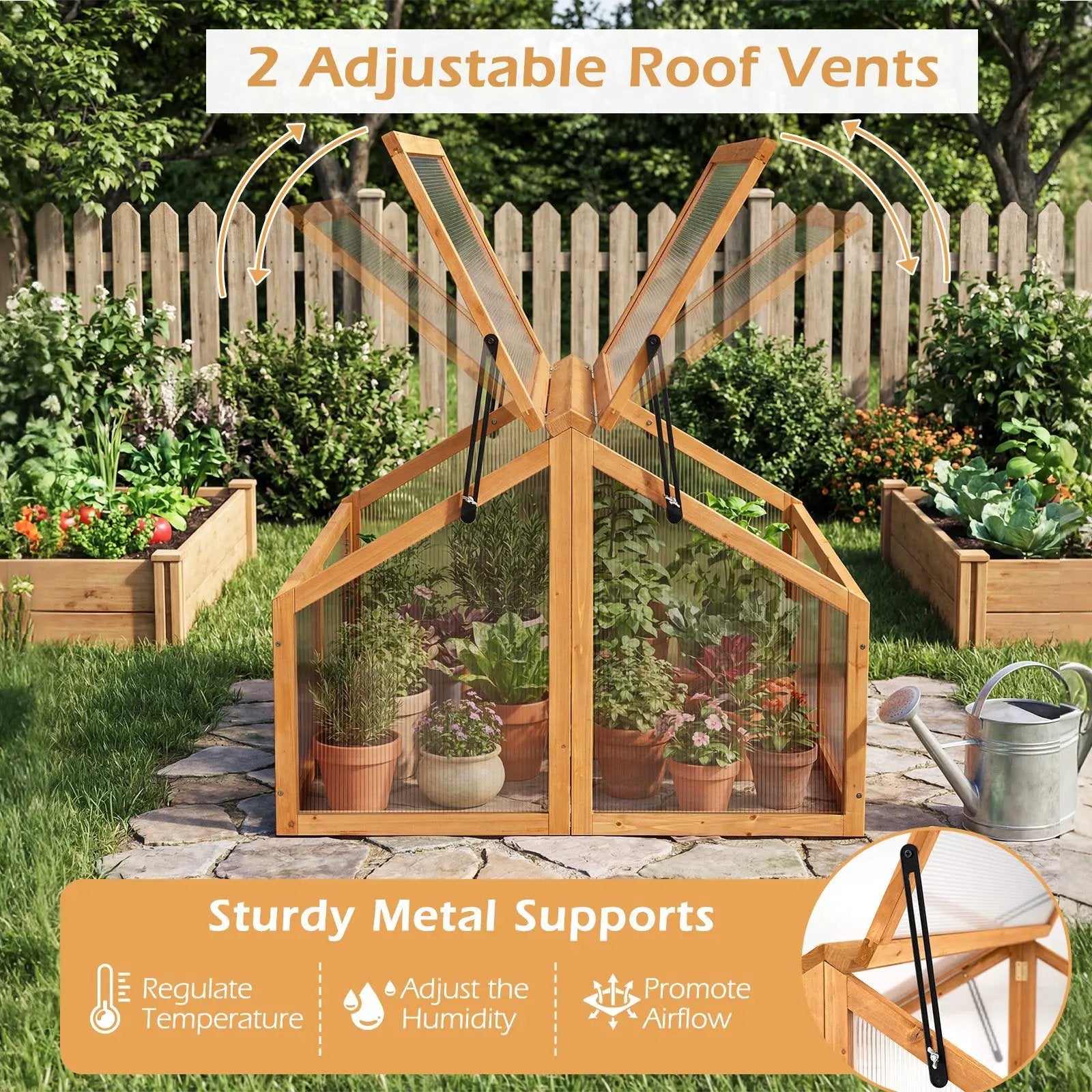 Wood Cold Frame Greenhouse Raised Flower Planter Protection with Transparent Openable Roof-Orange by DirectDeals