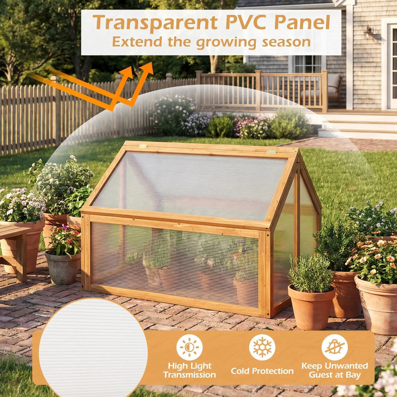 Wood Cold Frame Greenhouse Raised Flower Planter Protection with Transparent Openable Roof-Orange by DirectDeals