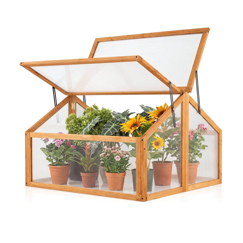 Wood Cold Frame Greenhouse Raised Flower Planter Protection with Transparent Openable Roof-Orange by DirectDeals
