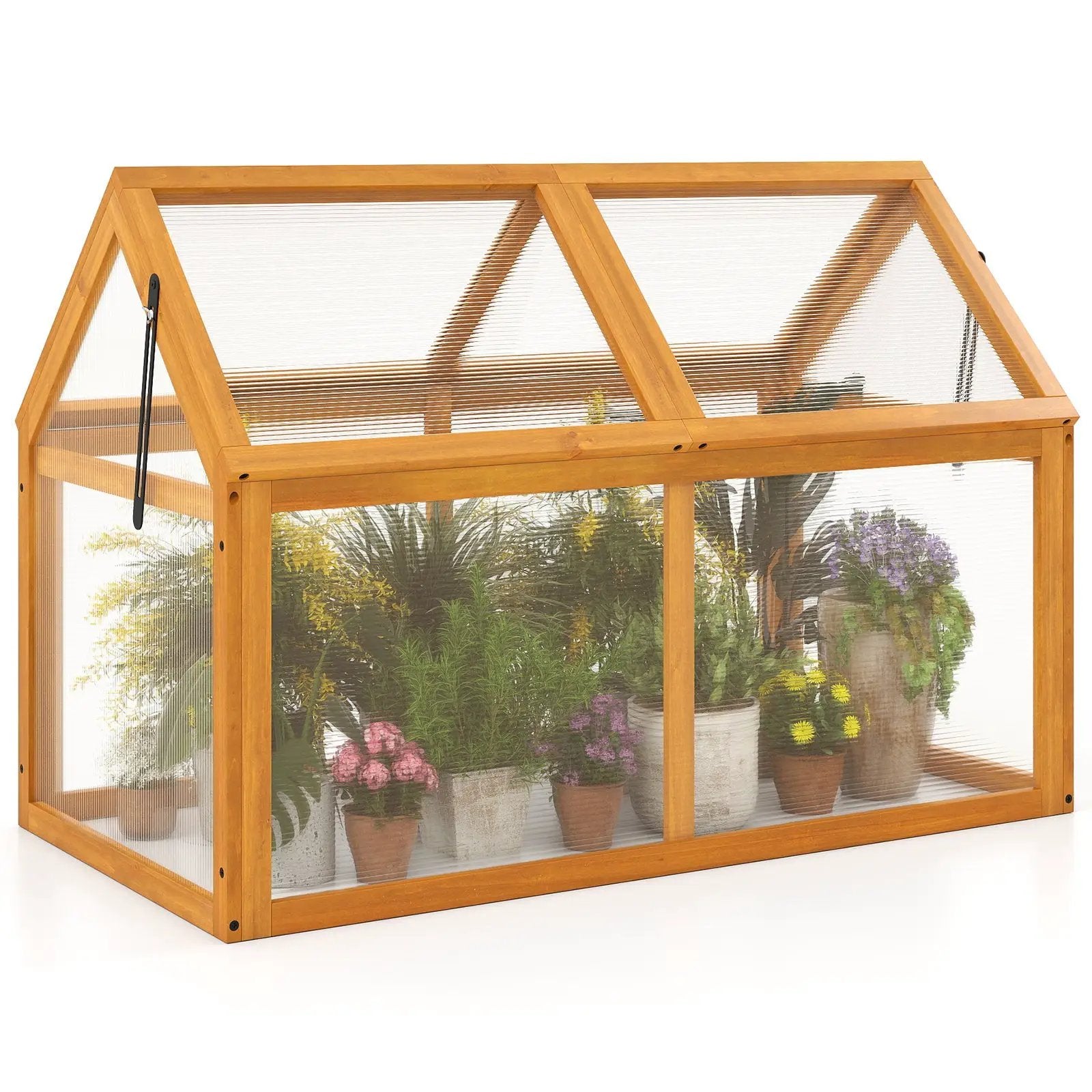 Wood Cold Frame Greenhouse Raised Flower Planter Protection with Adjustable Roof-Orange by DirectDeals
