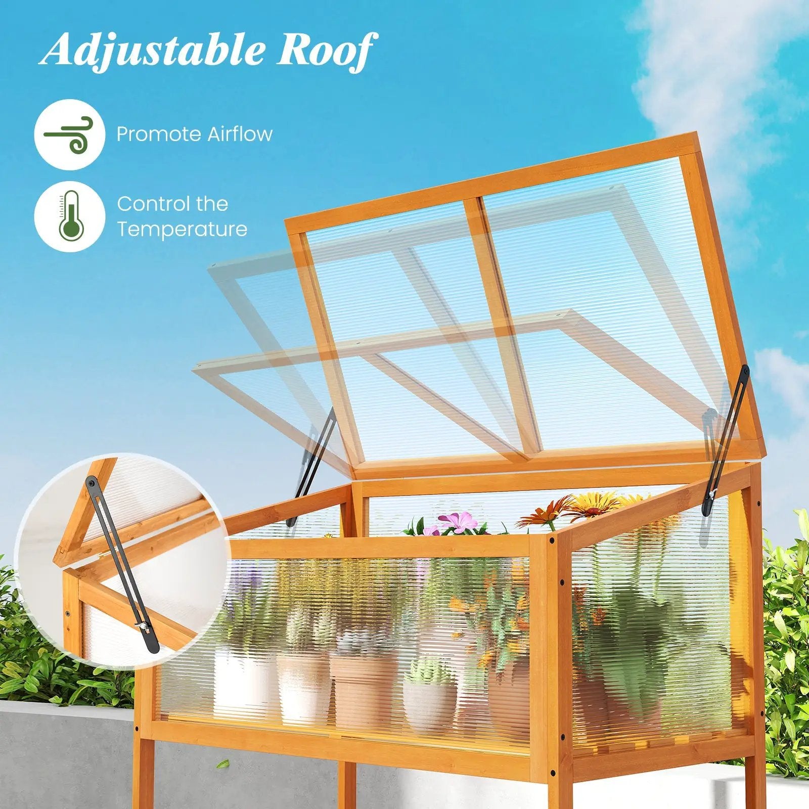 Wood Cold Frame Greenhouse with Transparent Openable Roof and Slatted Storage Shelf-Orange by DirectDeals