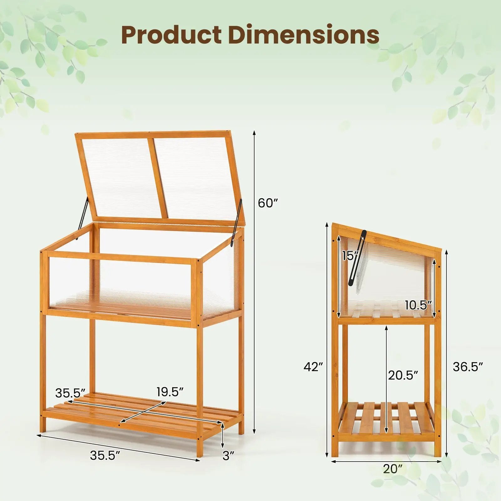 Wood Cold Frame Greenhouse with Transparent Openable Roof and Slatted Storage Shelf-Orange by DirectDeals