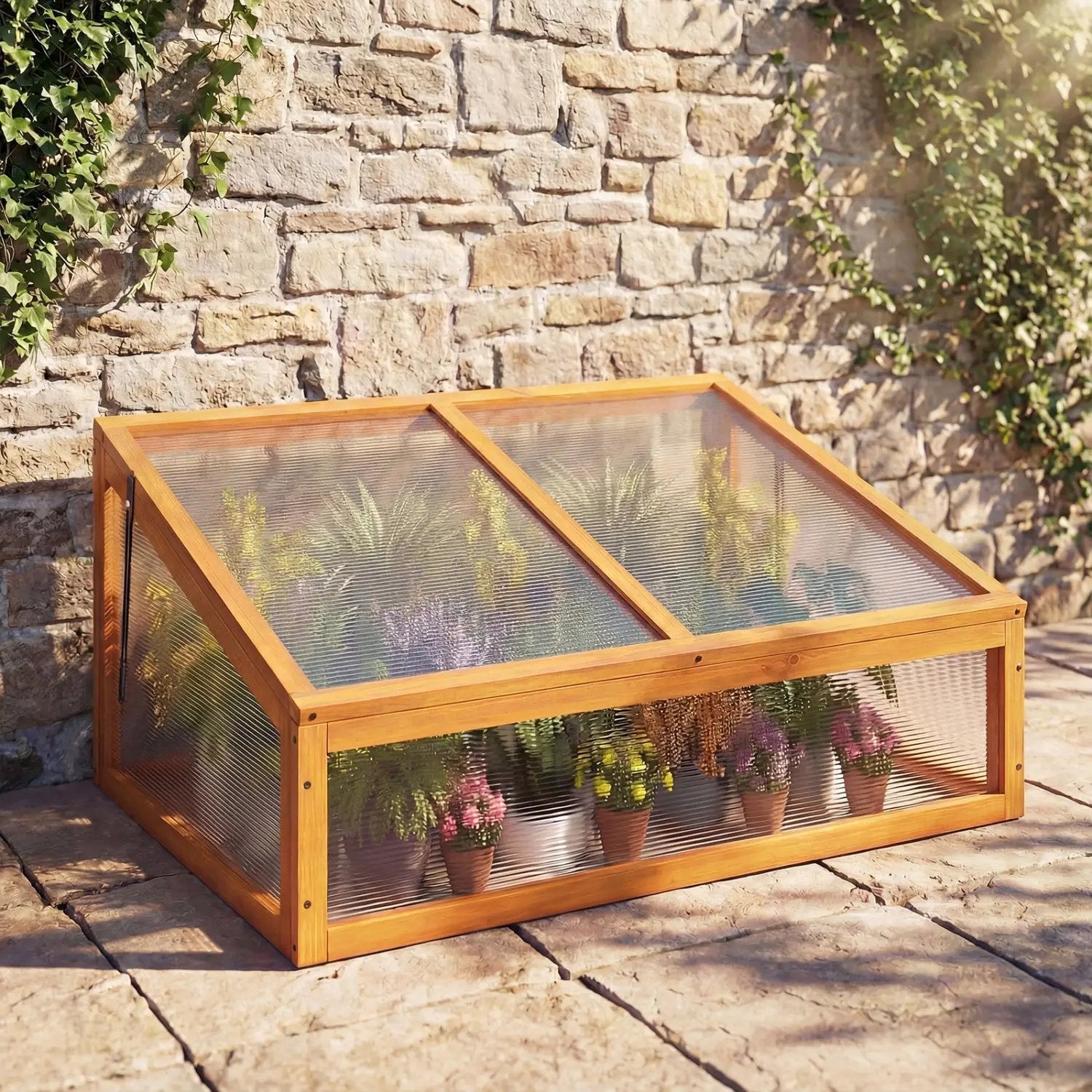 Wood Cold Frame Greenhouse Raised Planter Bed Protection with Transparent Flip-top Roof-Orange by DirectDeals