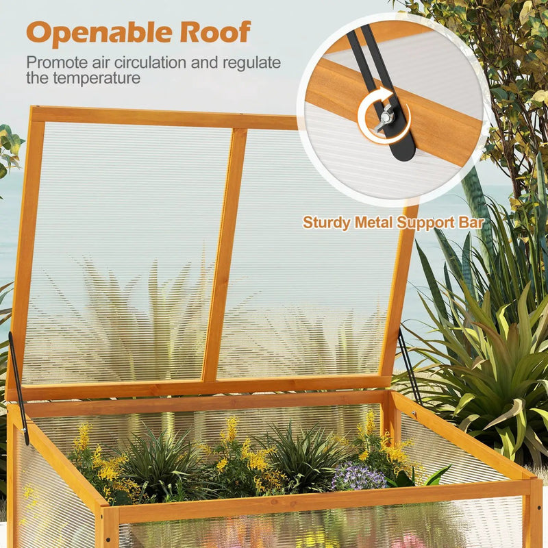 Wood Cold Frame Greenhouse Raised Planter Bed Protection with Transparent Flip-top Roof-Orange by DirectDeals