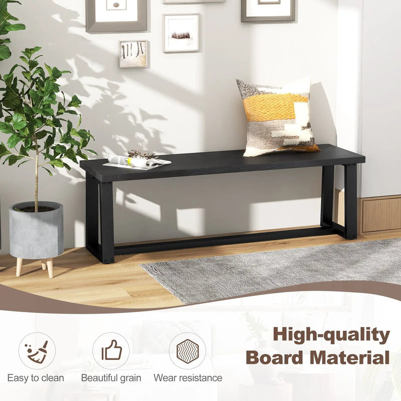 Wood Dining Bench with Metal Frame and Adjustable Footpads by DirectDeals