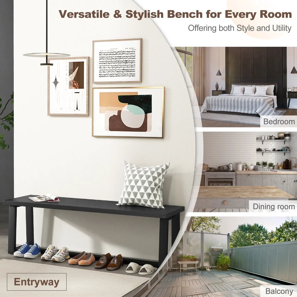 Wood Dining Bench with Metal Frame and Adjustable Footpads by DirectDeals