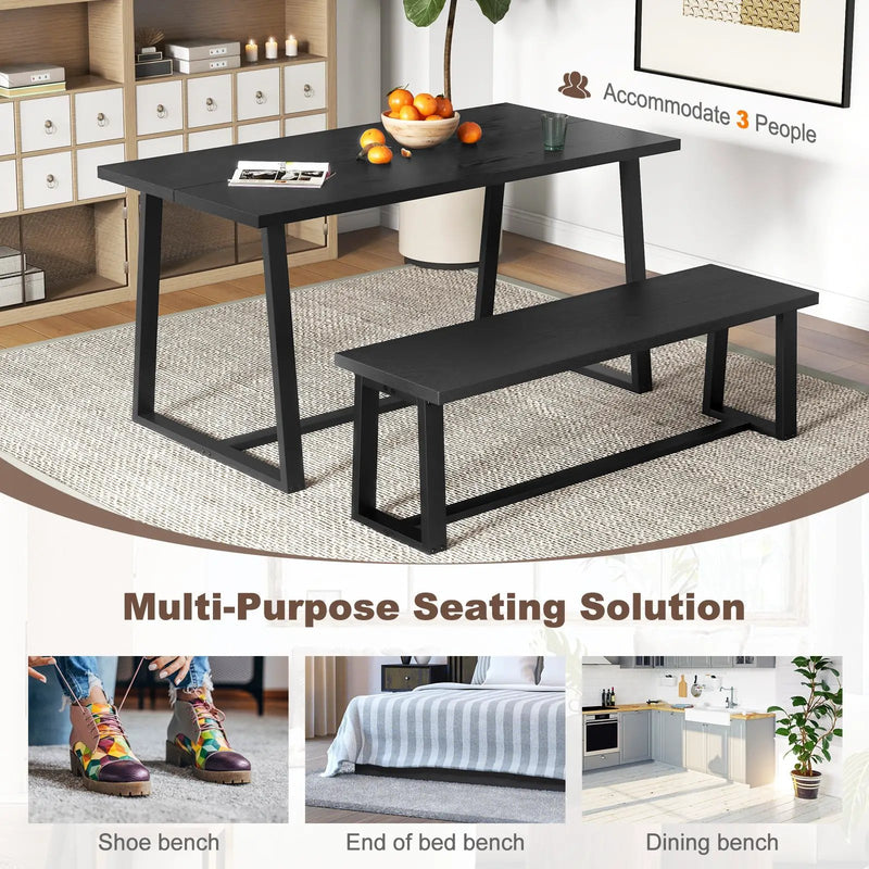 Wood Dining Bench with Metal Frame and Adjustable Footpads by DirectDeals