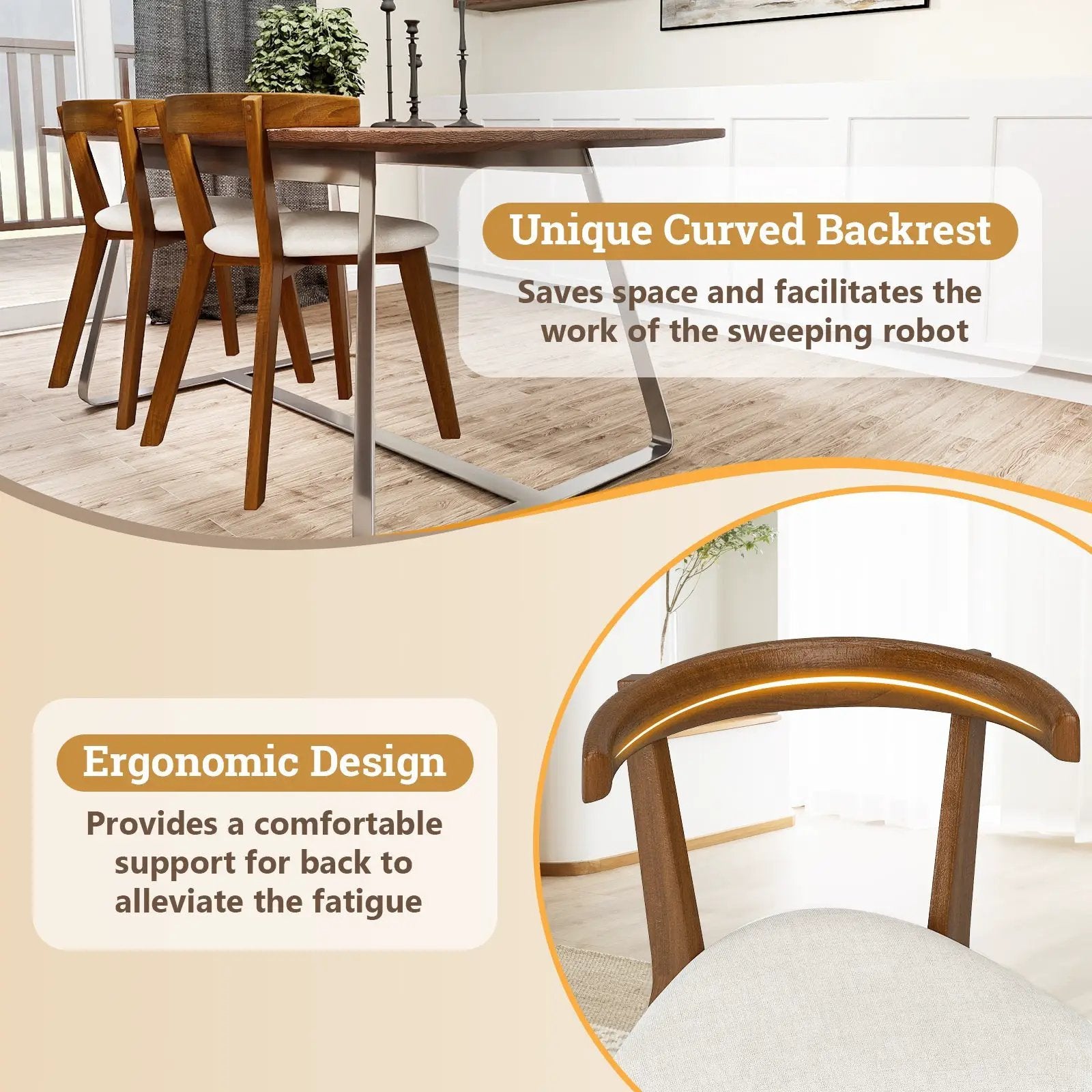 Wood Dining Chair Set of 2 with Padded Seat and Curved Back-Walnut by DirectDeals