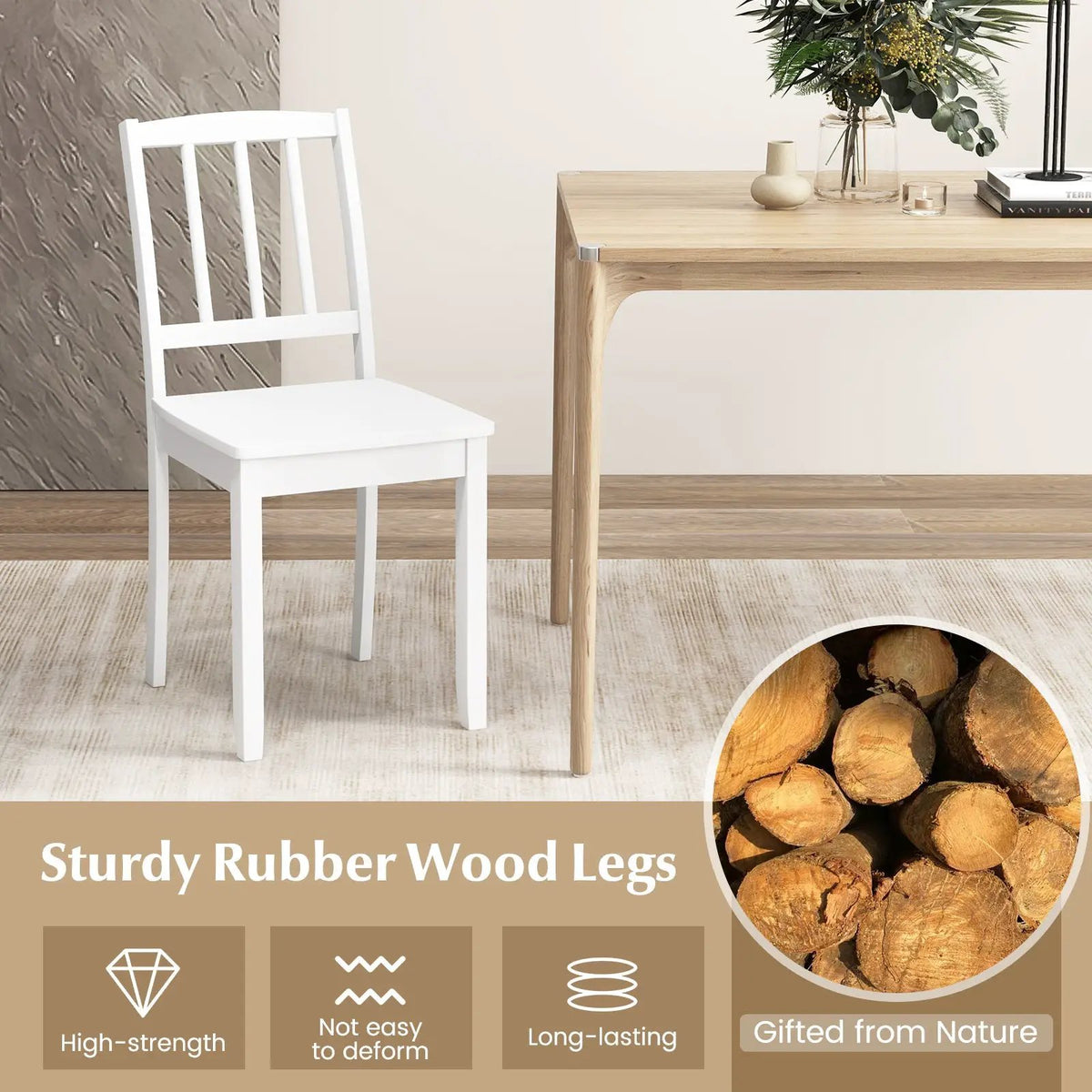Wood Dining Chair Set of 2 with Rubber Wood Legs by DirectDeals