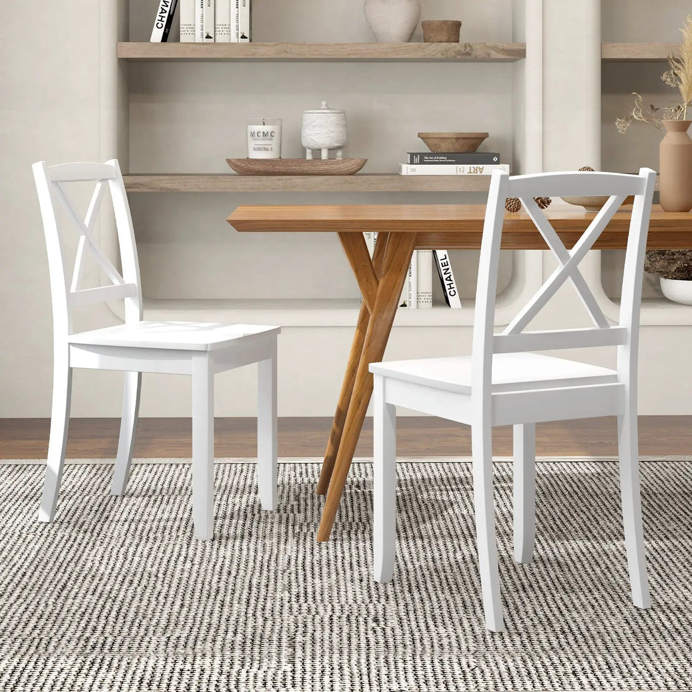 Wood Dining Chair Set of 2 with Rubber Wood Legs and Curved Backrest by DirectDeals