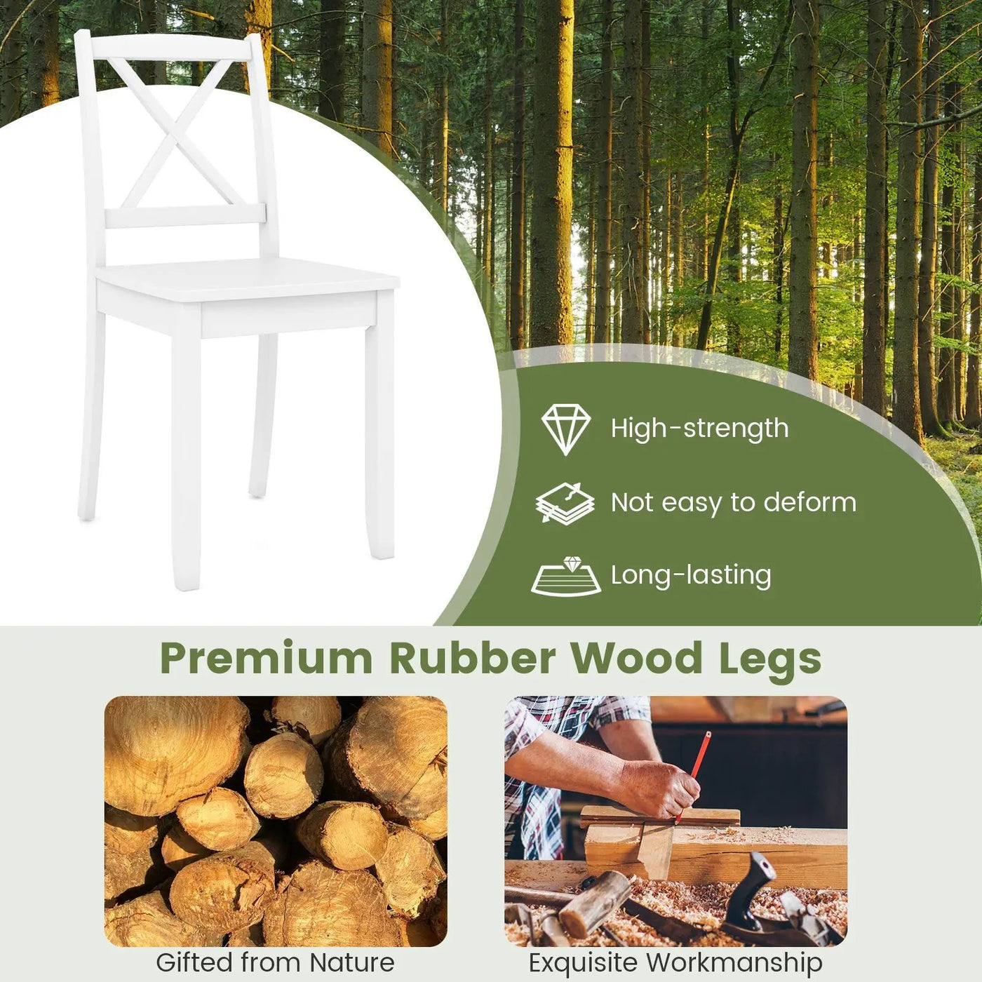 Wood Dining Chair Set of 2 with Rubber Wood Legs and Curved Backrest by DirectDeals