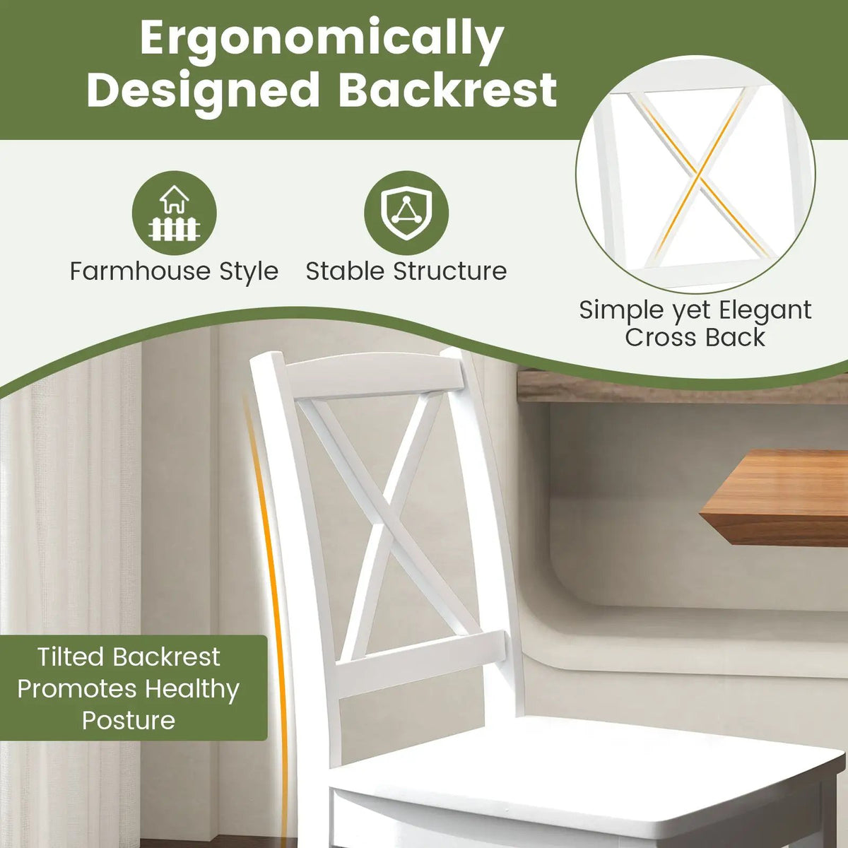Wood Dining Chair Set of 2 with Rubber Wood Legs and Curved Backrest by DirectDeals
