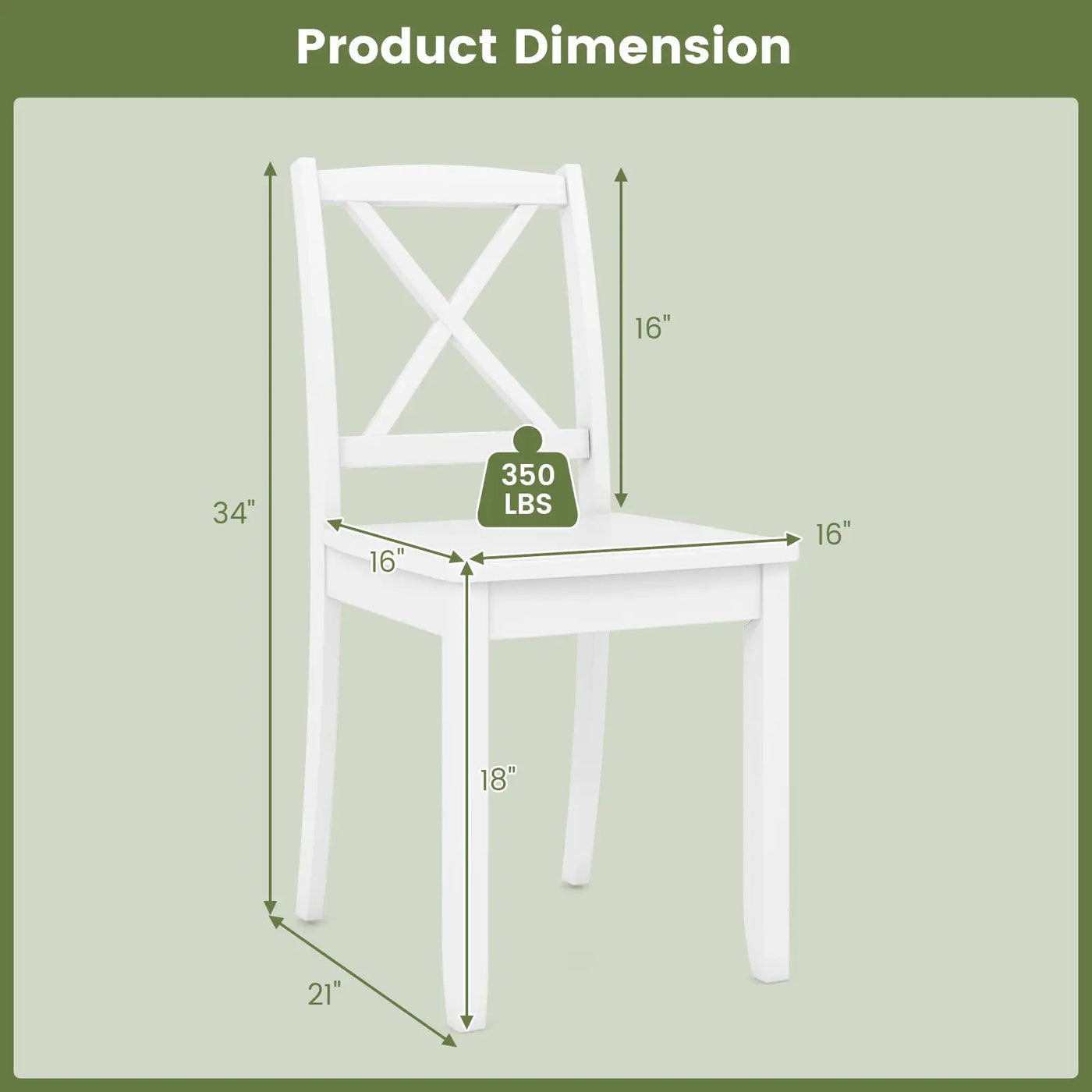 Wood Dining Chair Set of 2 with Rubber Wood Legs and Curved Backrest by DirectDeals