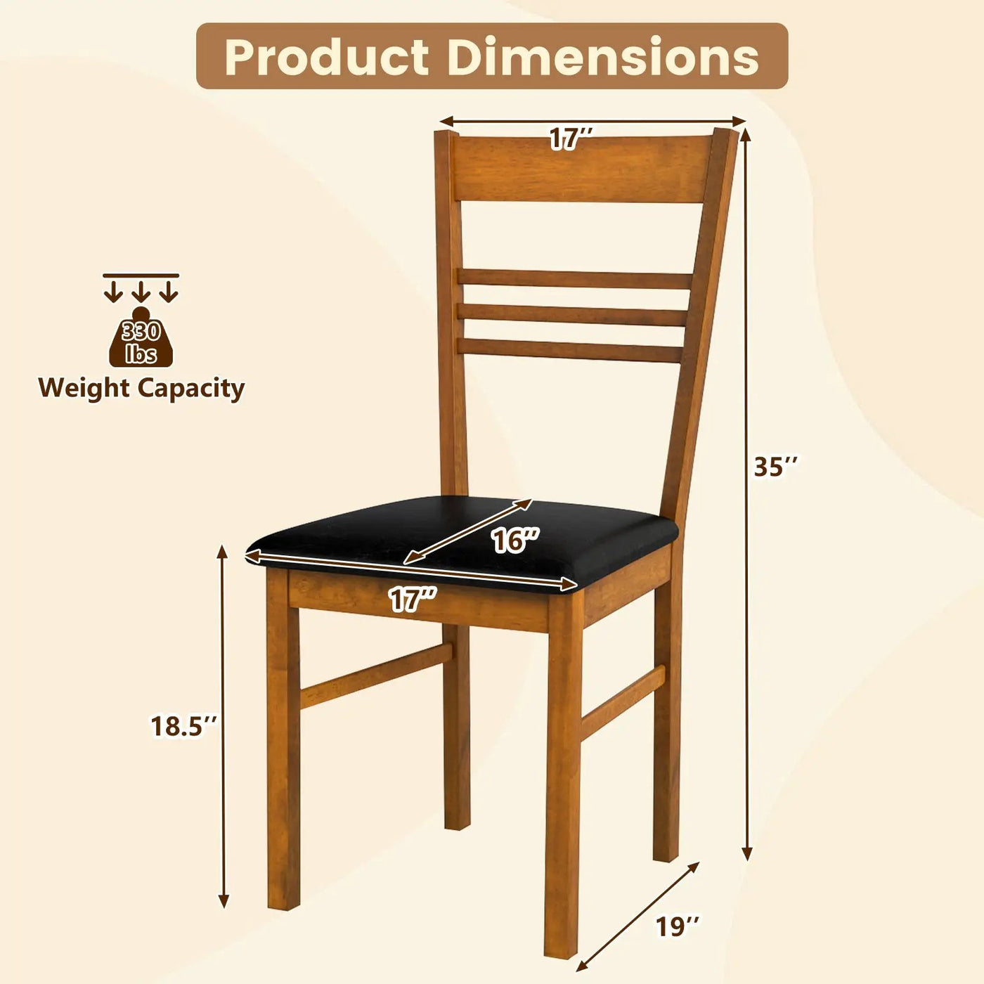 Wood Dining Chairs Set of 2 with Rubber Wood Frame by DirectDeals