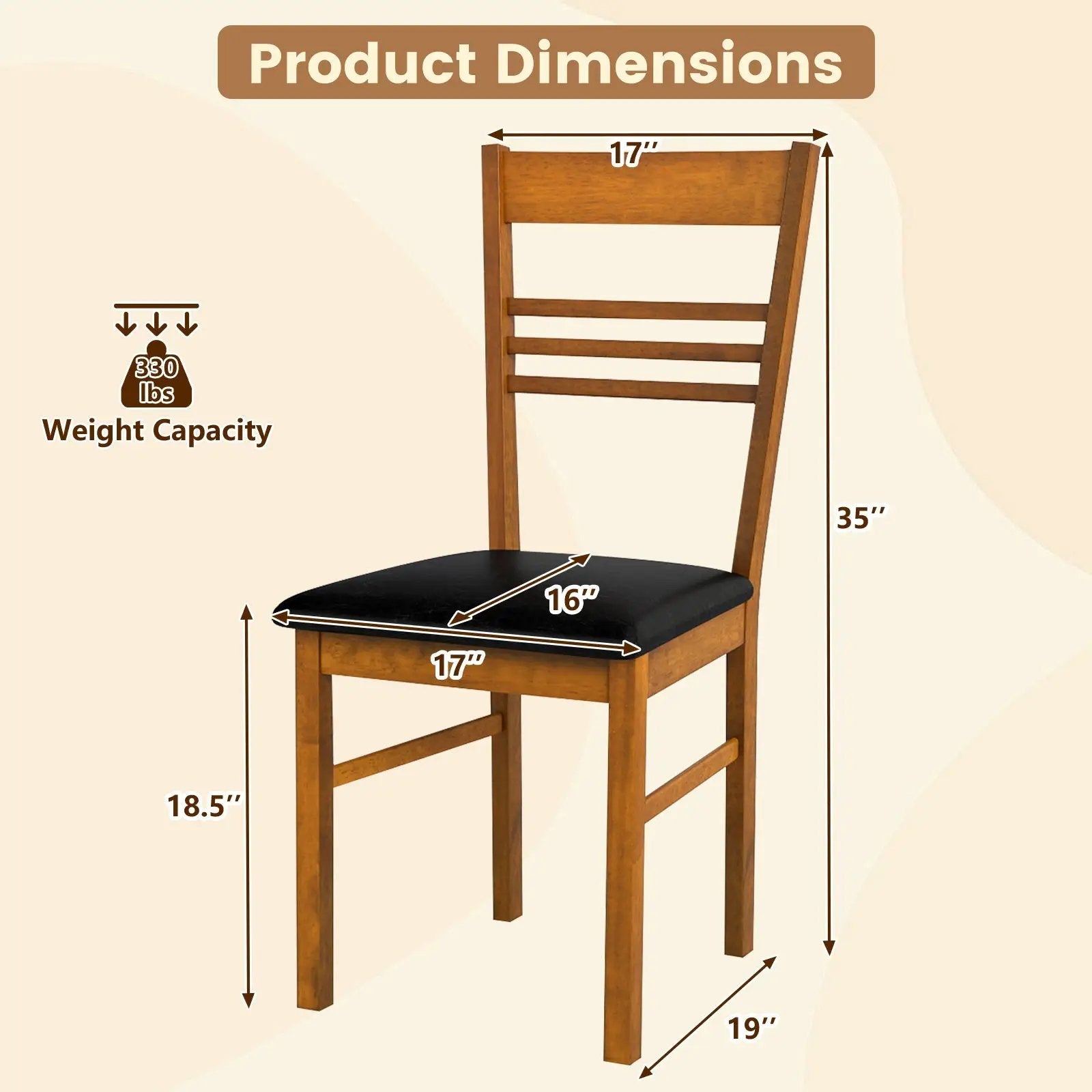 Wood Dining Chairs Set of 2 with Rubber Wood Frame by DirectDeals