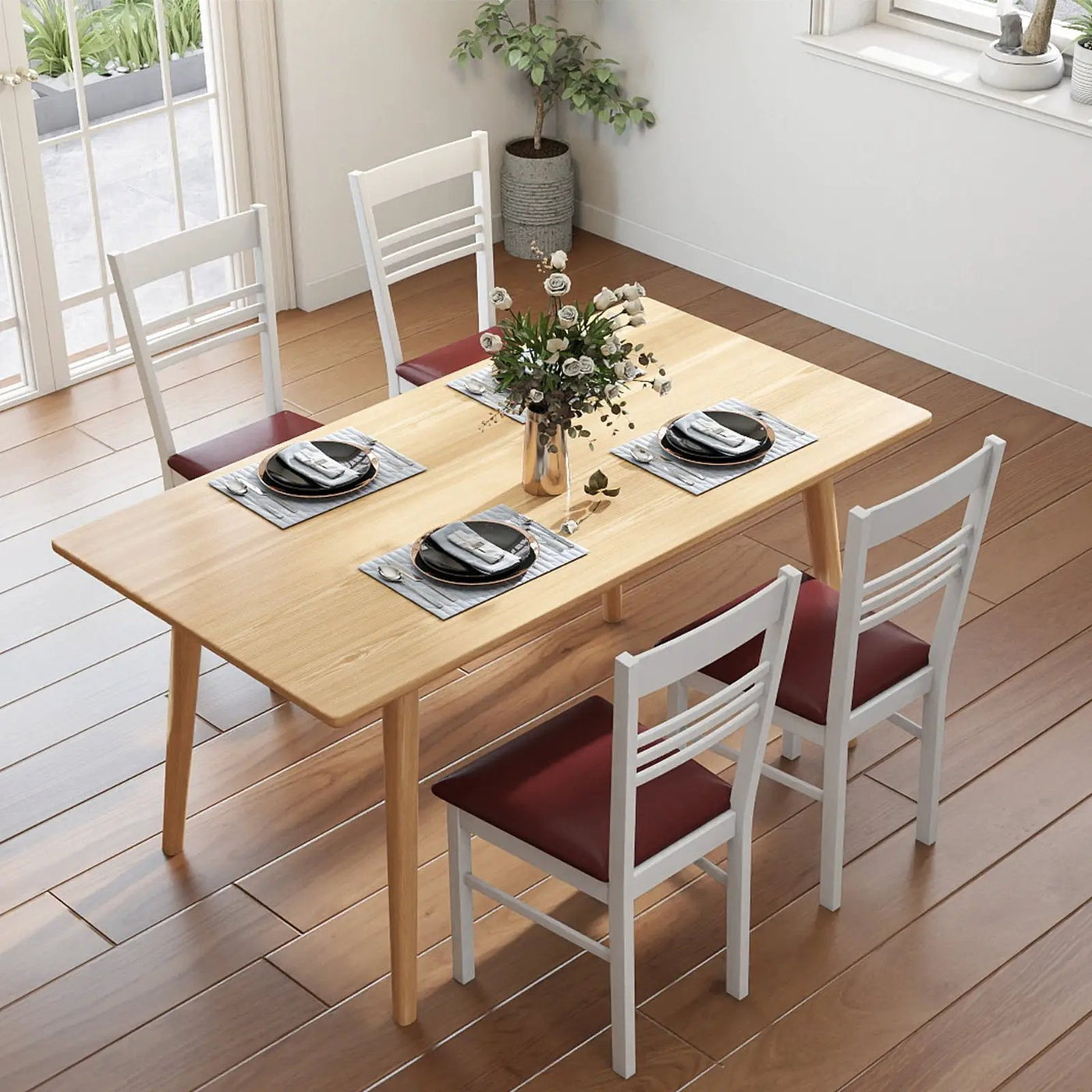 Wood Dining Chairs Set of 4 with Rubber Wood Frame by DirectDeals