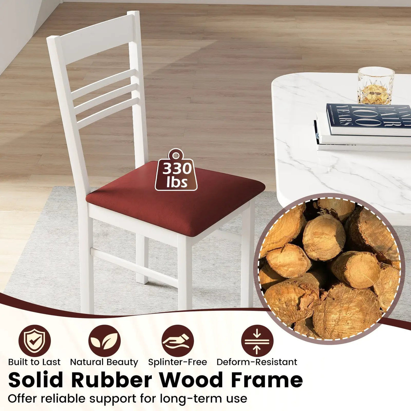 Wood Dining Chairs Set of 4 with Rubber Wood Frame by DirectDeals