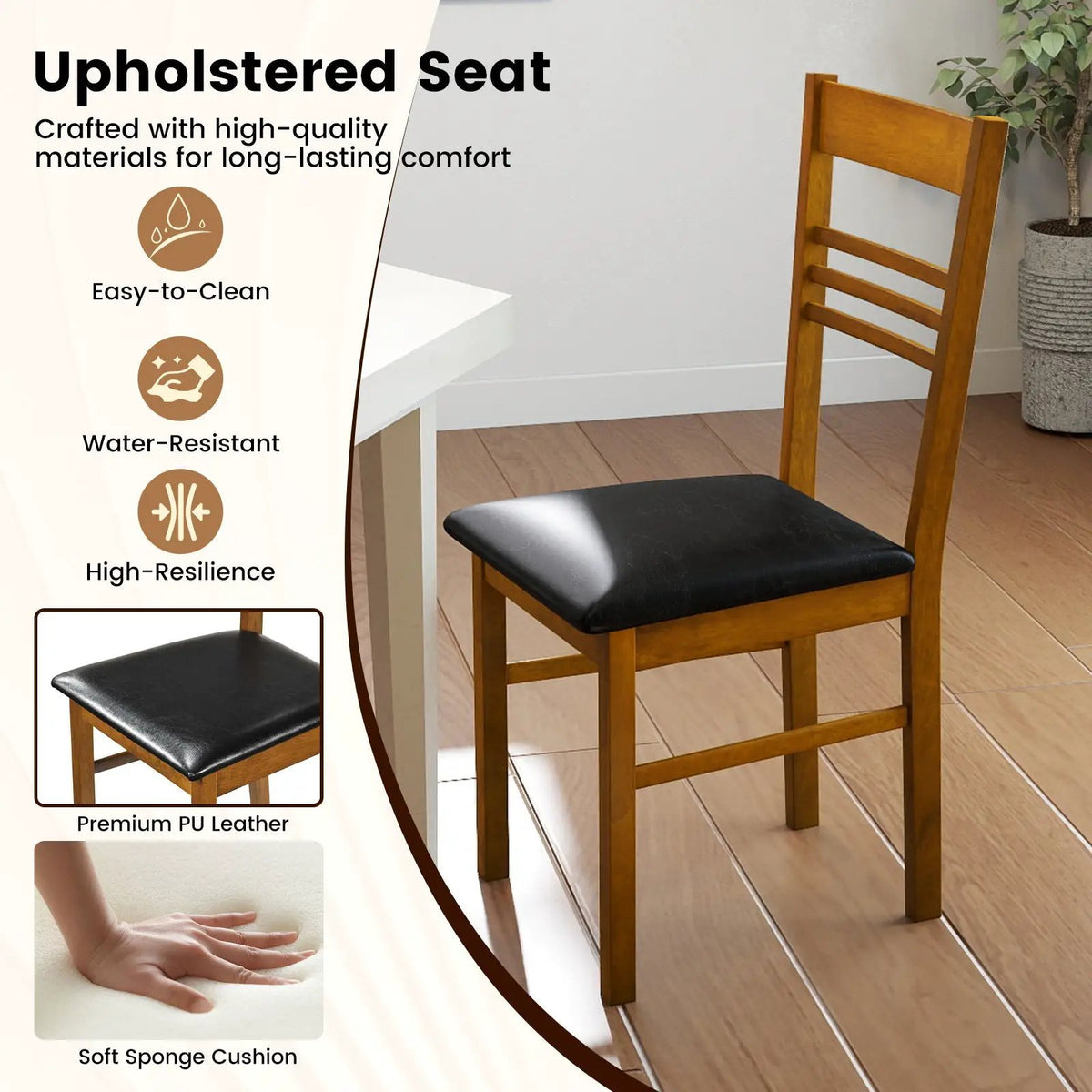 Wood Dining Chairs Set of 4 with Rubber Wood Frame by DirectDeals