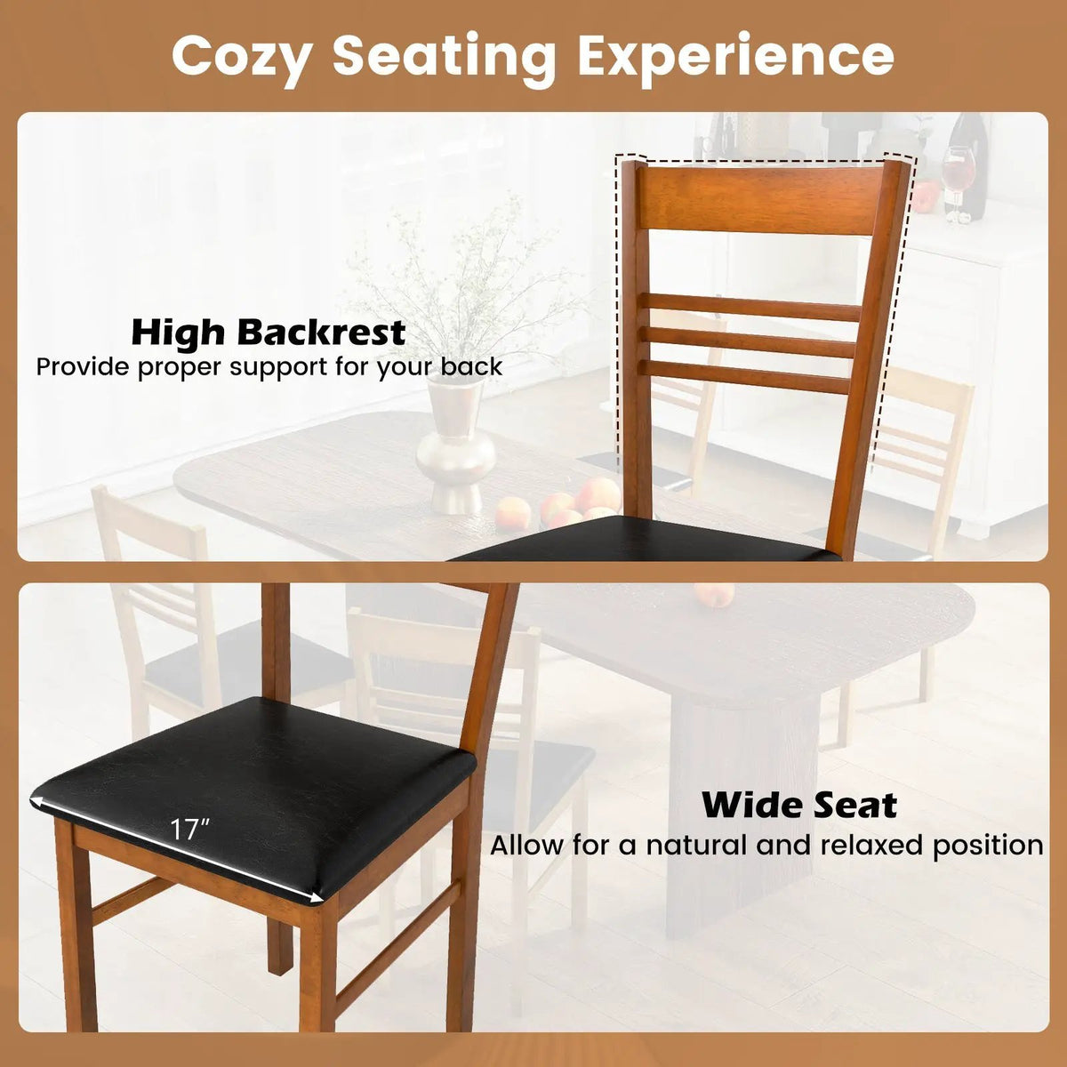 Wood Dining Chairs Set of 4 with Rubber Wood Frame by DirectDeals