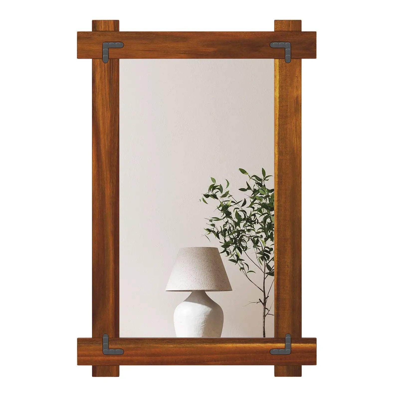Wood Framed Mirror with Acacia Wood Frame and Vintage Rivet Design Brown by DirectDeals