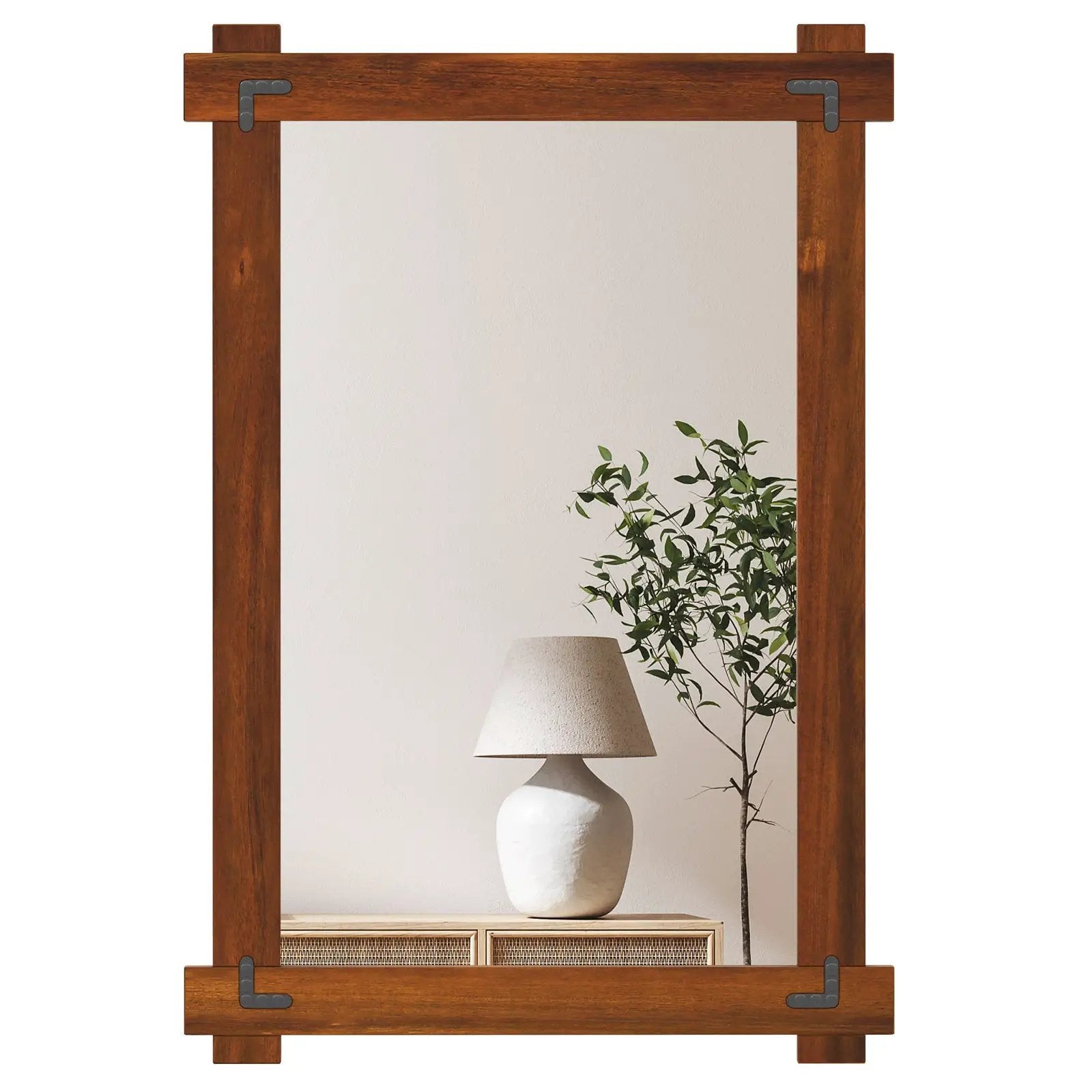 Wood Framed Mirror with Acacia Wood Frame and Vintage Rivet Design Brown by DirectDeals