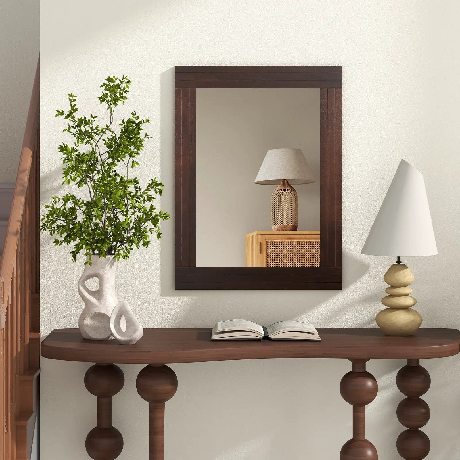 Wood Framed Wall Mirror for Bedroom Living Room Vanity Entryway-Brown by DirectDeals